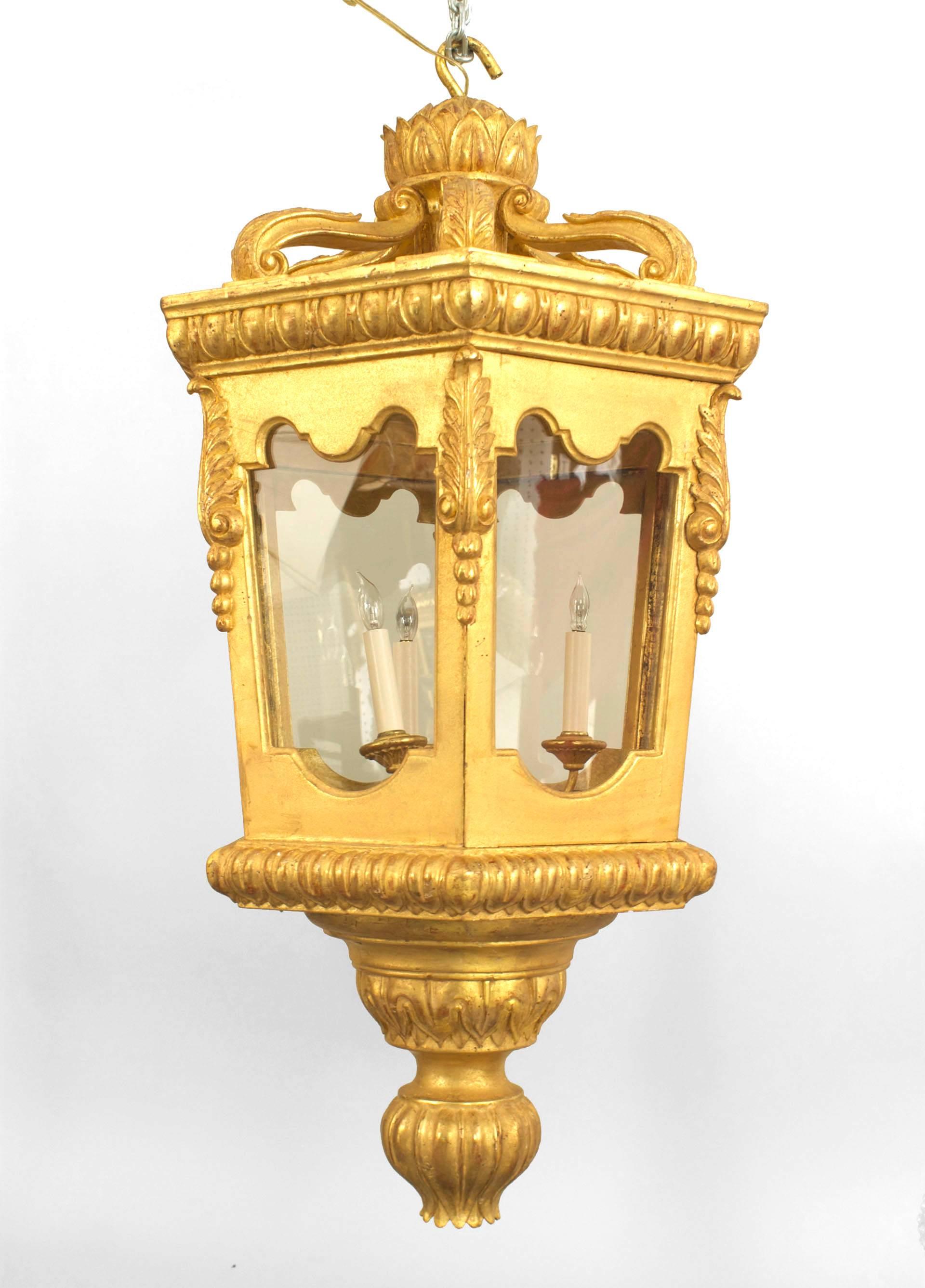2 Italian Rococo Style Gilt Octagonal Lanterns In Good Condition For Sale In New York, NY