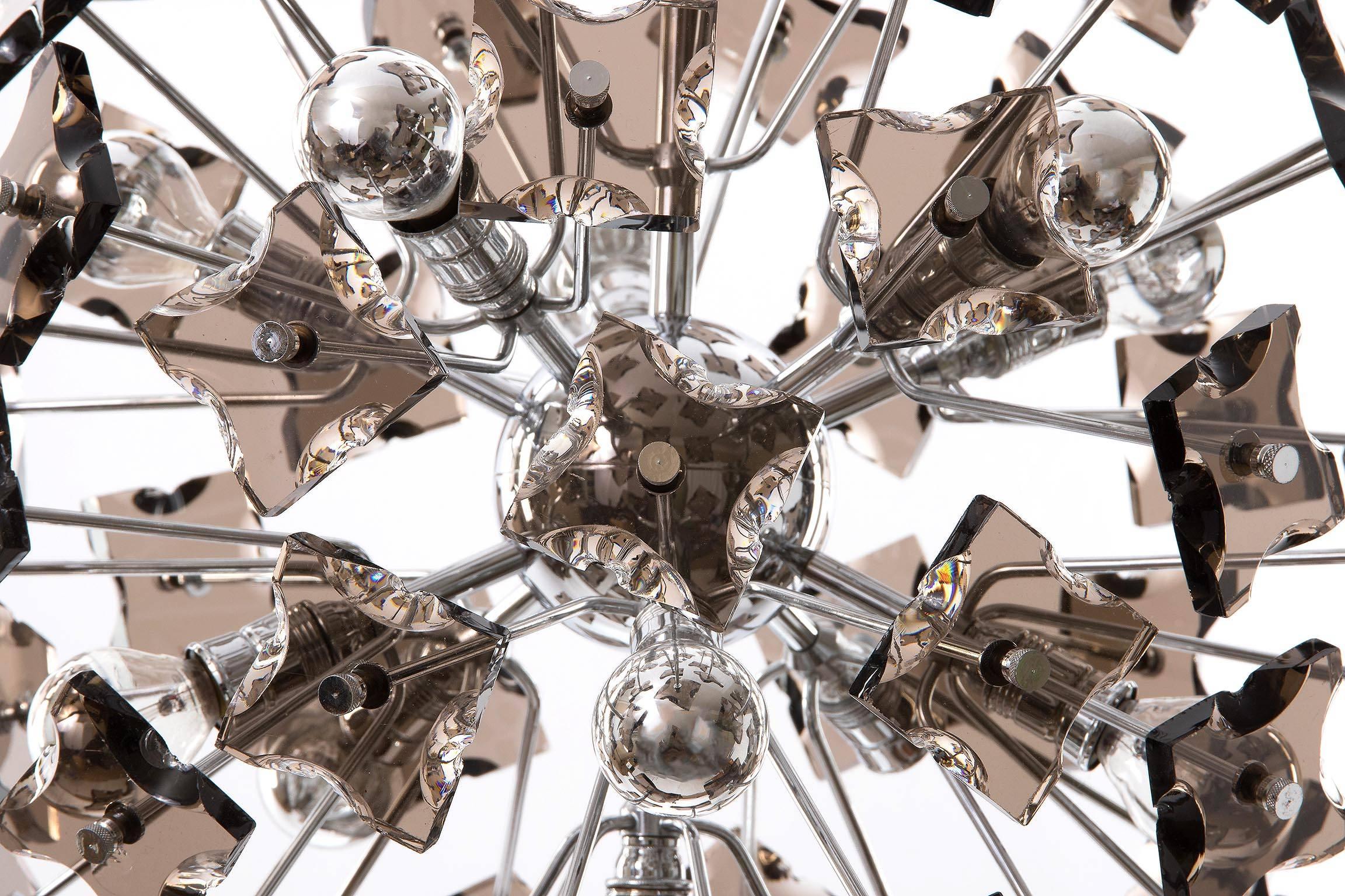 Sputnik Pendant Light Chandelier, Chrome Smoked Glass, Italy, 1970s In Good Condition For Sale In Hausmannstätten, AT