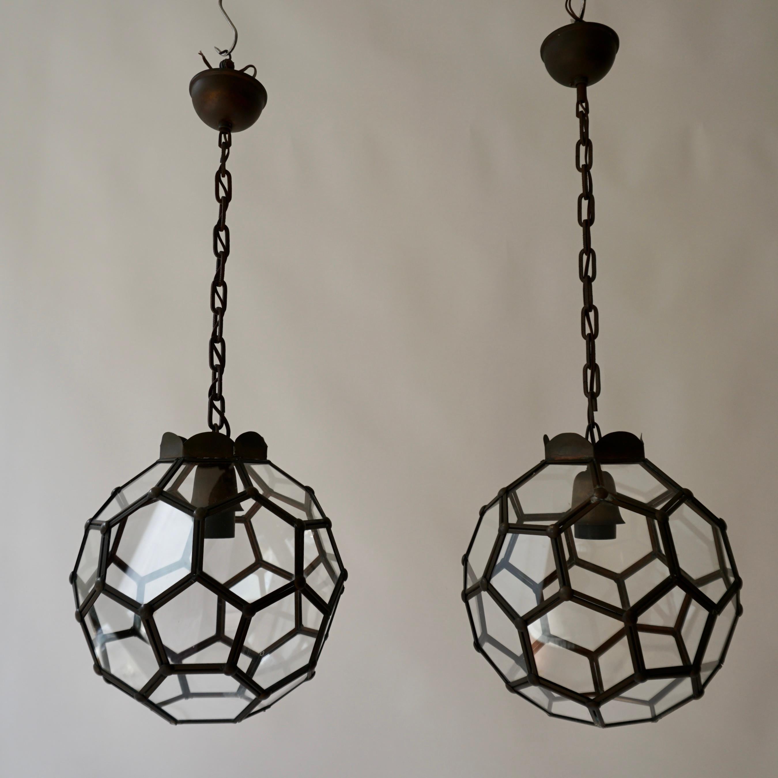 Mid-Century Modern Two Italian Stained Glass Pendants