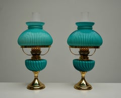Two Italian Table Lamps in Glass and Brass