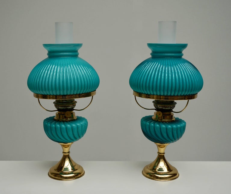 Two Italian Table Lamps in Glass and Brass For Sale at 1stDibs