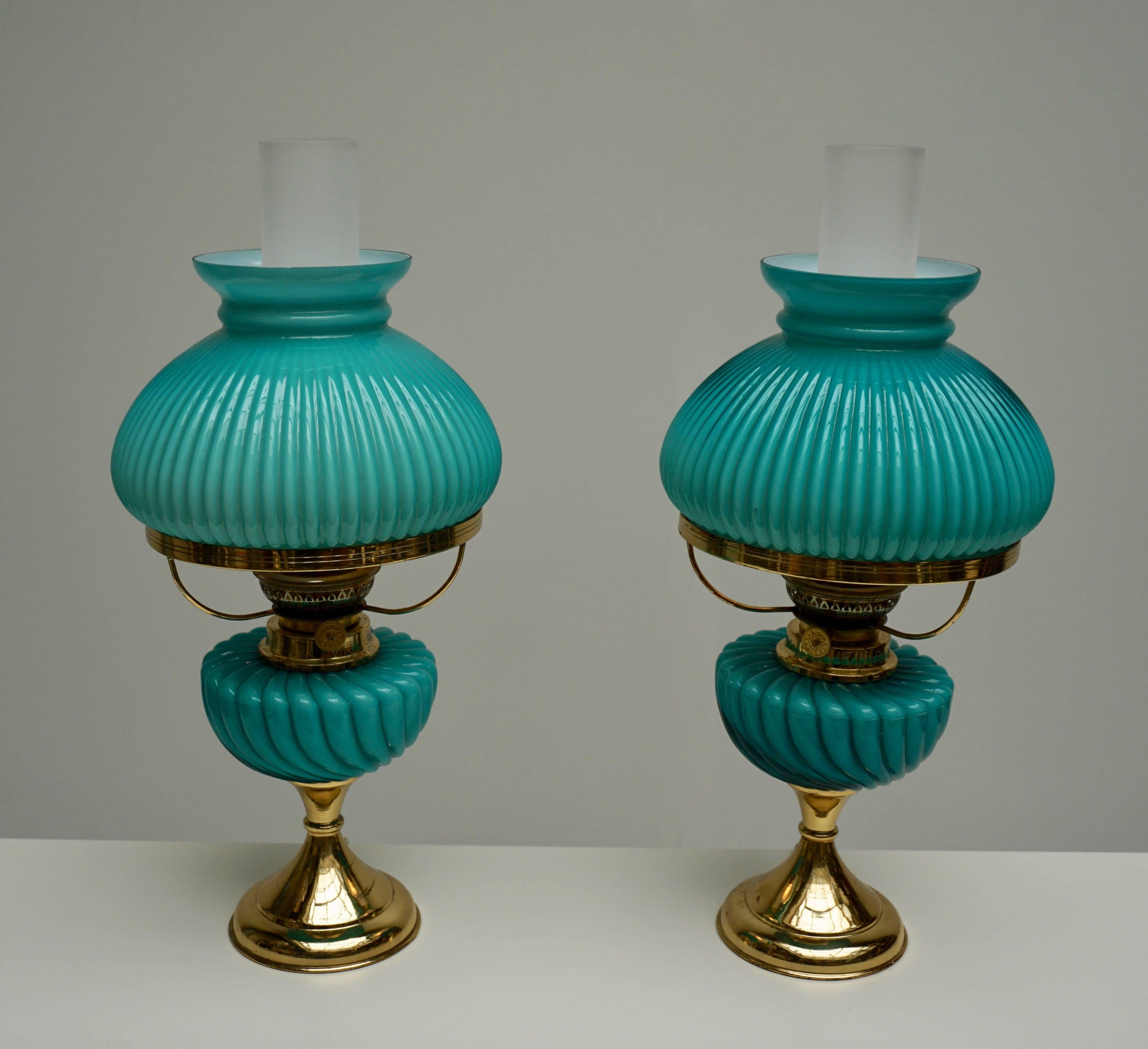 Two Italian Table Lamps in Glass and Brass In Good Condition For Sale In Antwerp, BE