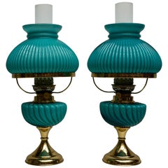 Two Italian Table Lamps in Glass and Brass