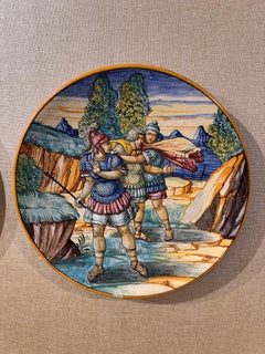 Due piatti in ceramica dipinta Urbino Maiolica