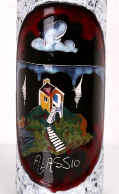 two italian vases lava glaze / enamel painting 60s motif Alassio and San Marino
