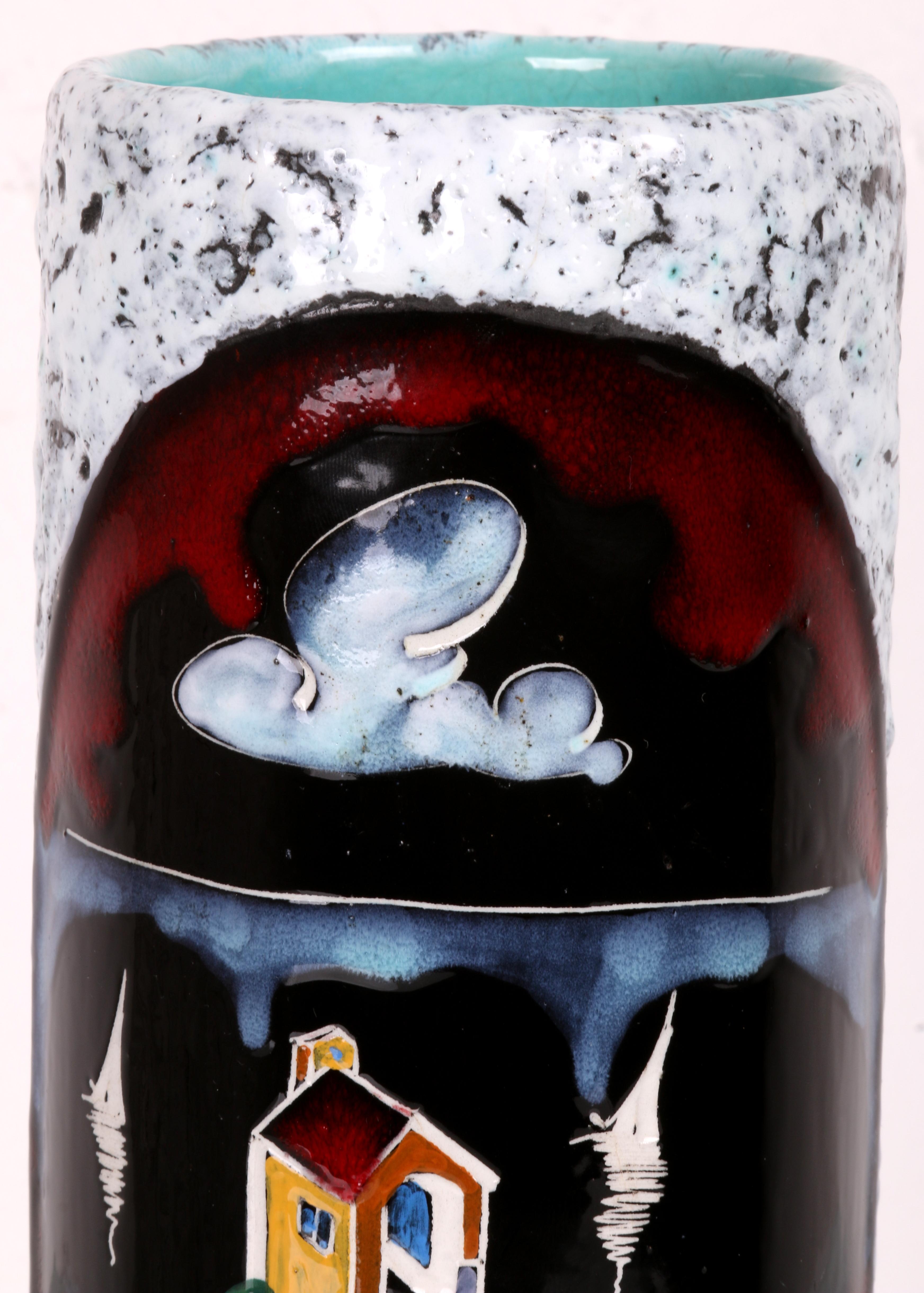 dos jarrones italianos esmalte de lava / pintura esmaltada motivo años 60 Alassio y San Marino Italiano en venta