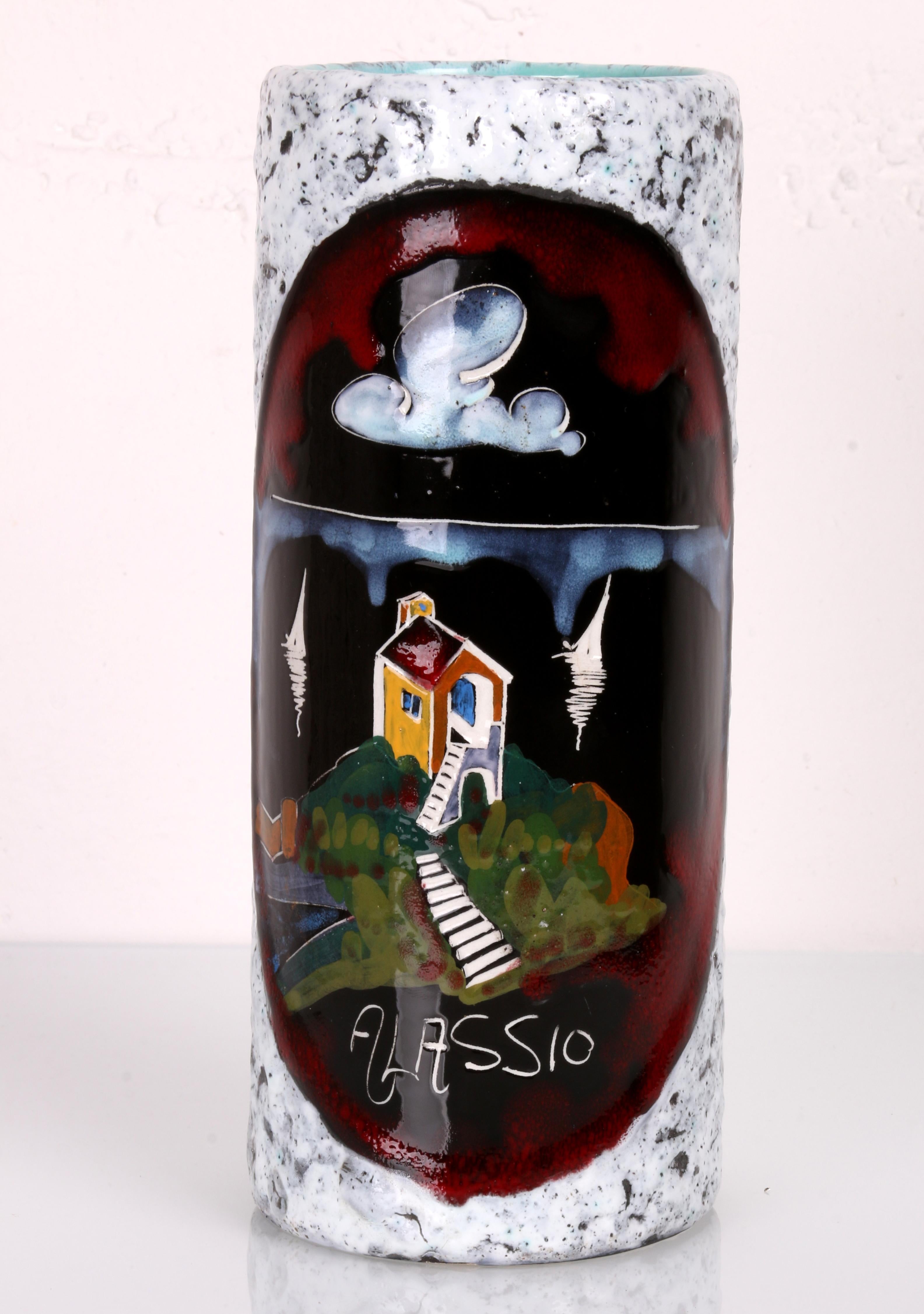 dos jarrones italianos esmalte de lava / pintura esmaltada motivo años 60 Alassio y San Marino en Excelente estado para la venta en Landshut, BY