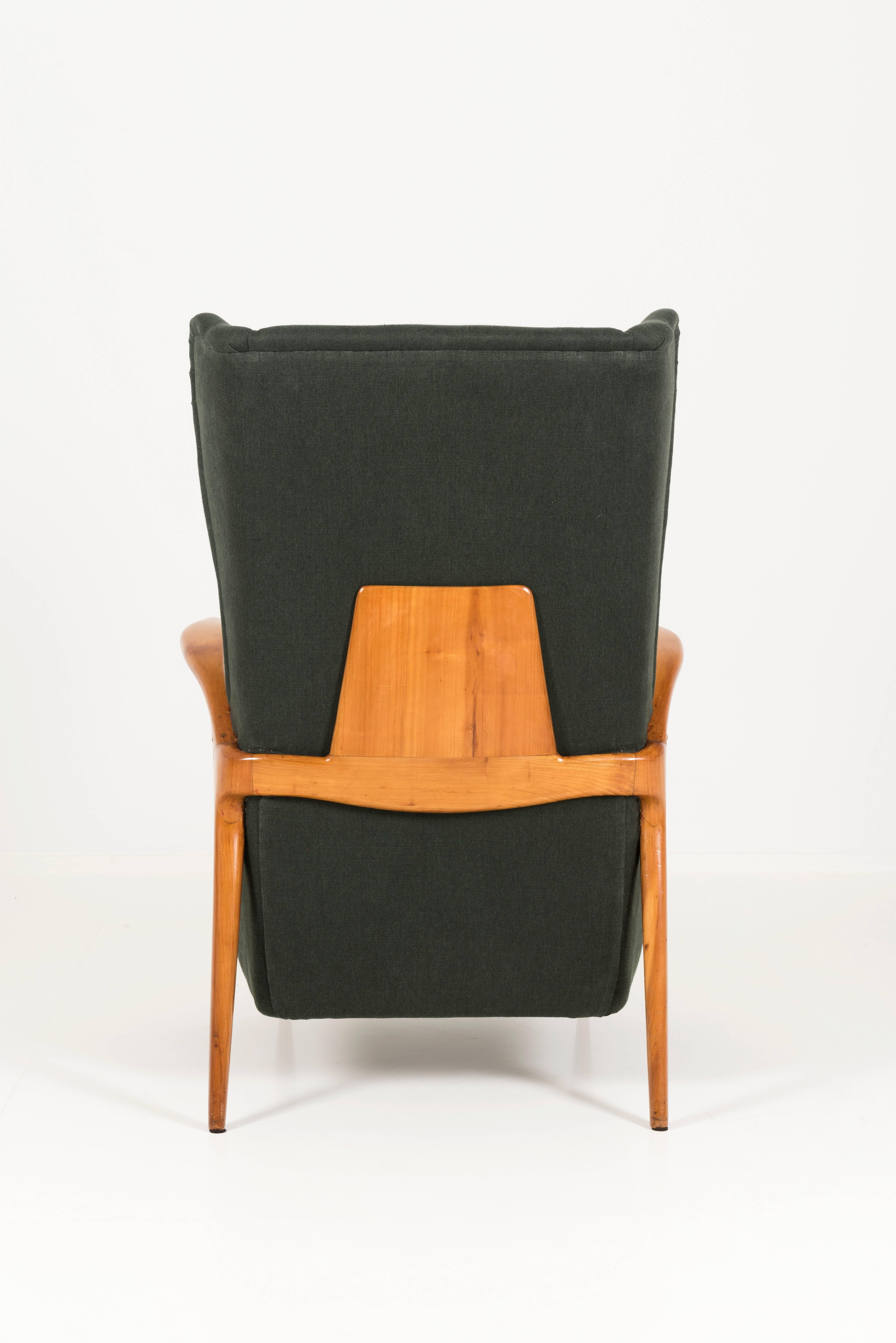 Mid-Century Modern Two Italian Vintage Armchairs Cherrywood Structure Attributed to Enrico Ciuti For Sale