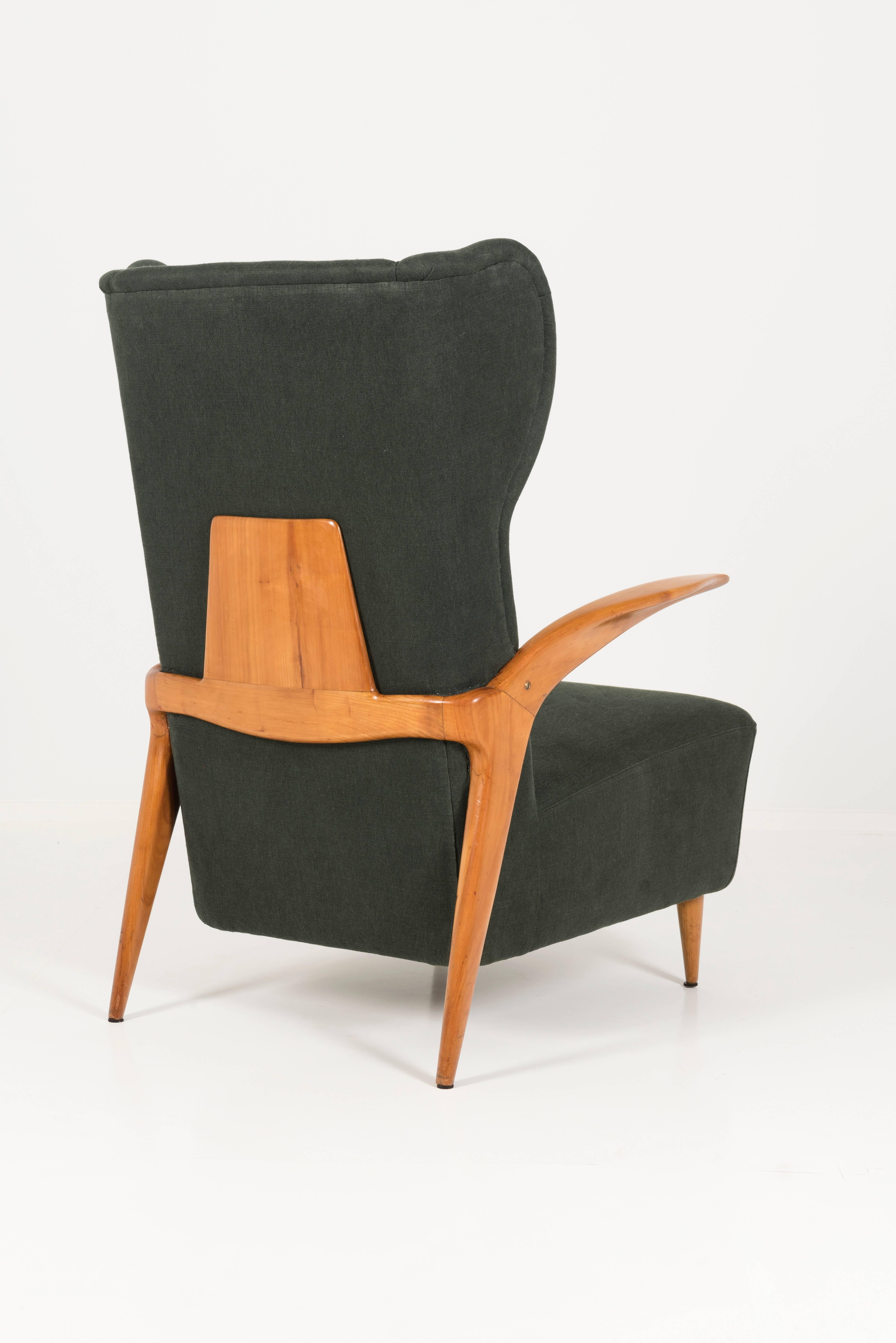 Polished Two Italian Vintage Armchairs Cherrywood Structure Attributed to Enrico Ciuti For Sale