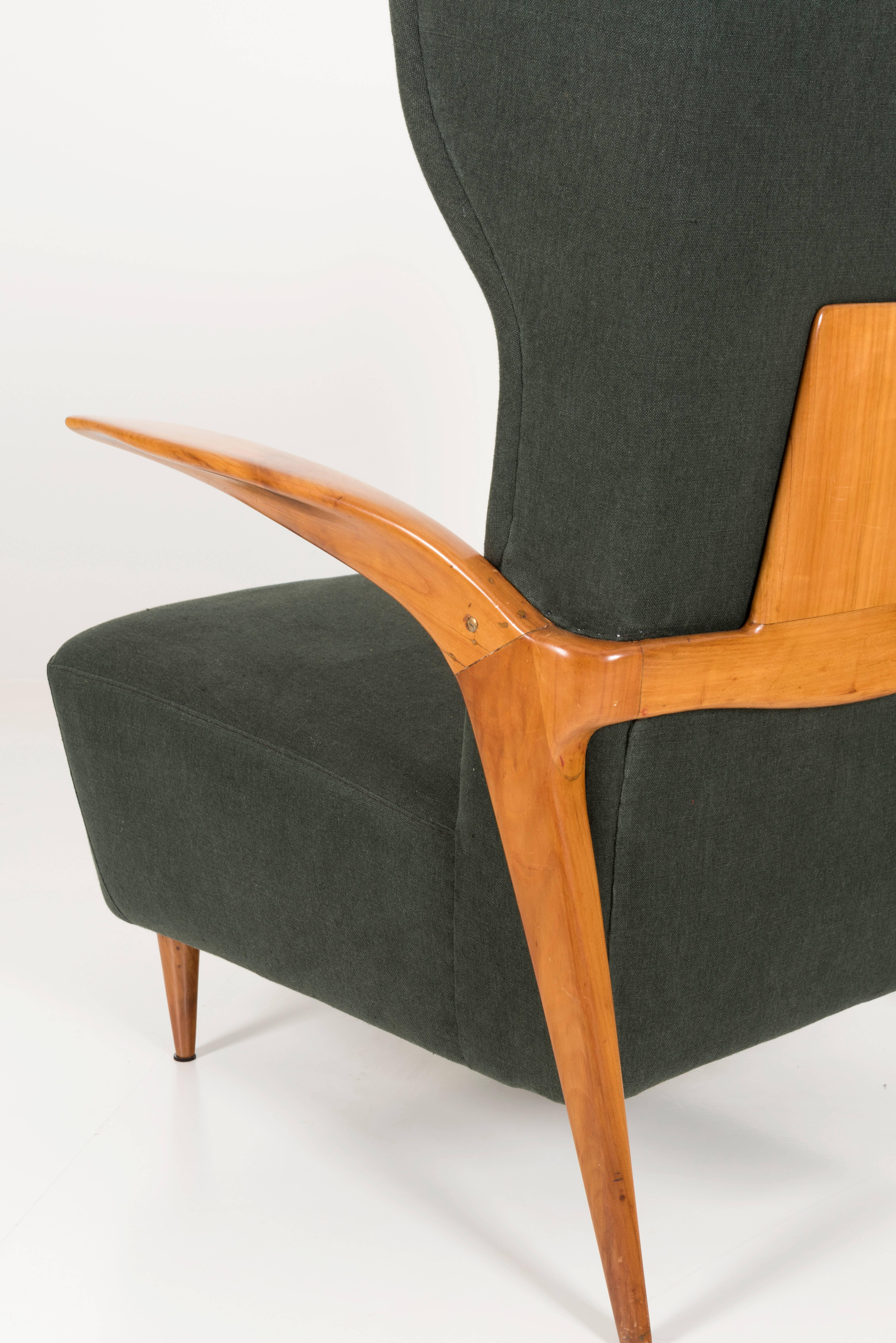 Mid-20th Century Two Italian Vintage Armchairs Cherrywood Structure Attributed to Enrico Ciuti For Sale