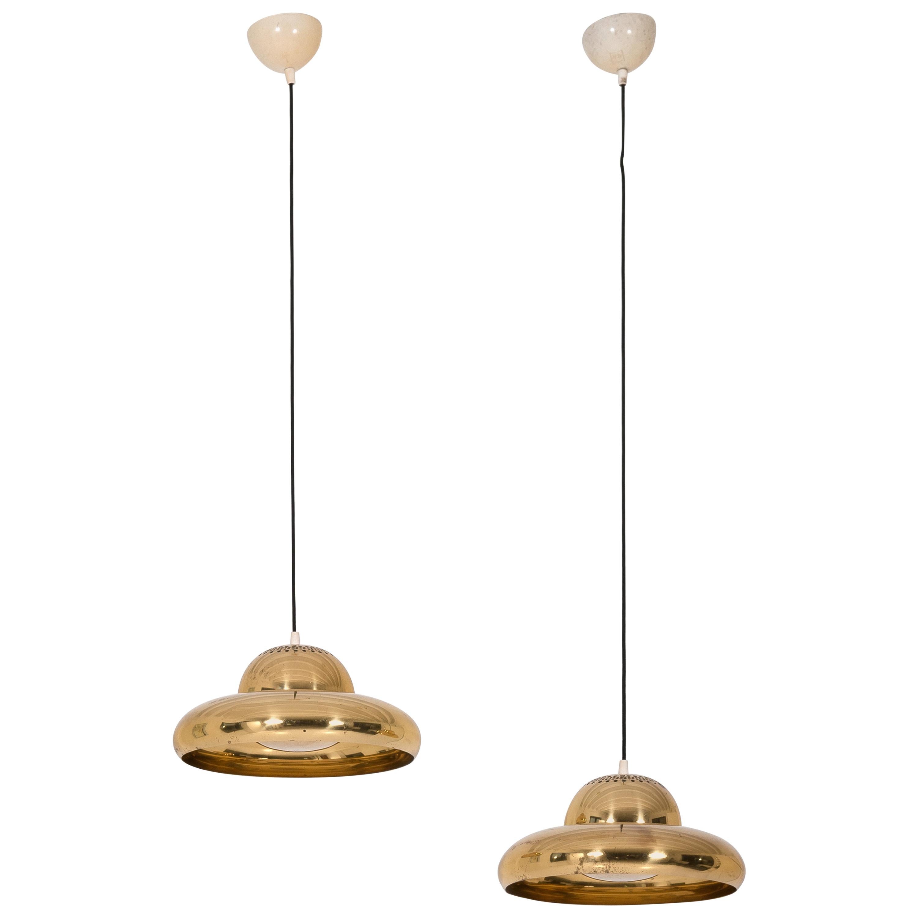 Two Italian Vintage Chandeliers in Brass by Tobia Scarpa, circa 1950 For Sale