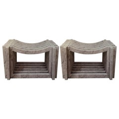 Italian Minimalist White Carrara Marble Benches or Stools by Massimo Mangiardi