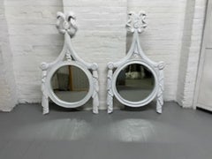 Two Italian White Carved Wood Ribbon Mirrors