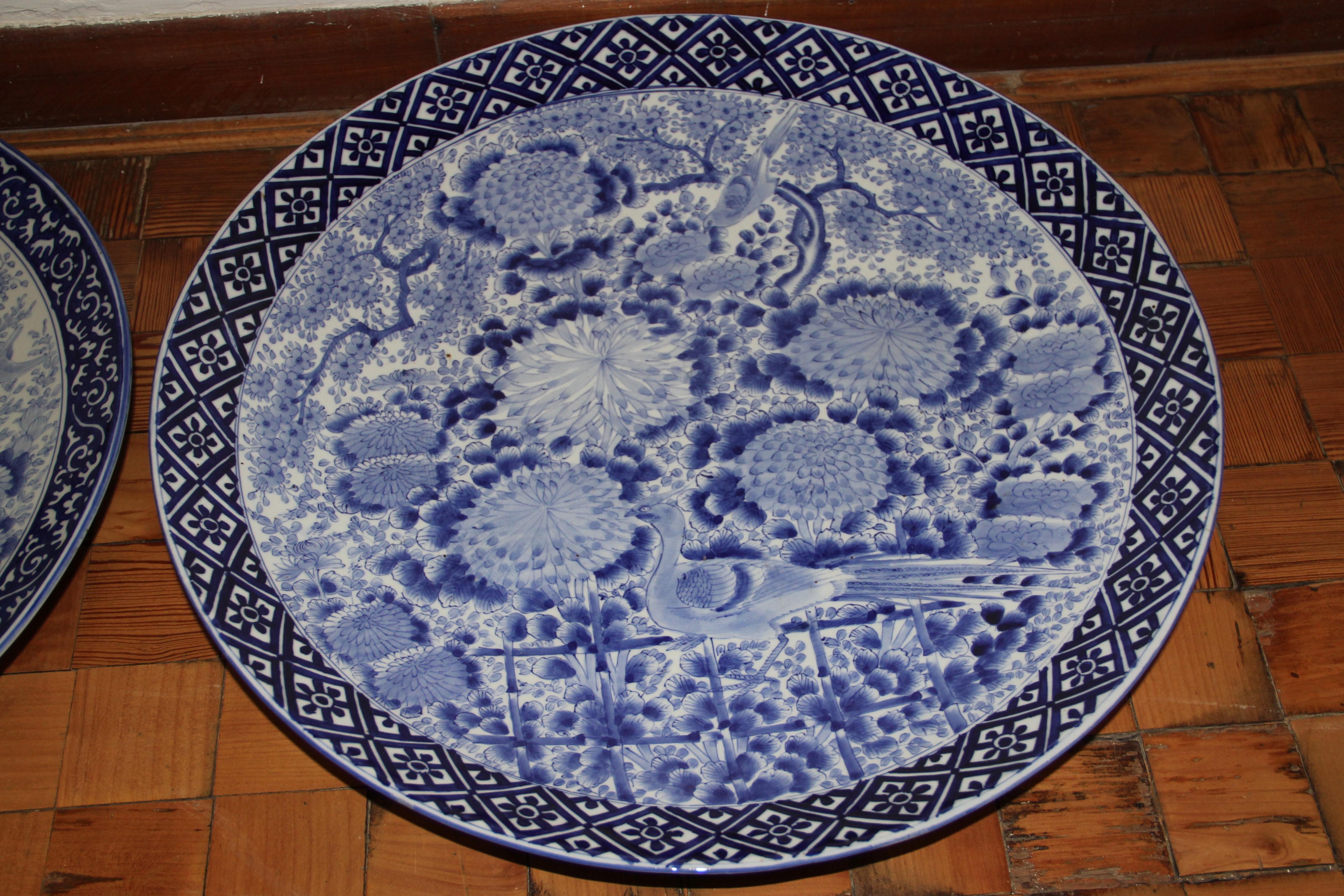 Late 19th Century Two Japanese Blue and White Plates, End of the 19th Century For Sale
