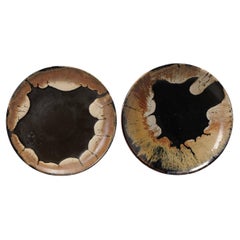 Two Japanese Earthenware Tamba-Tachikui Dishes with Abstract Decoration