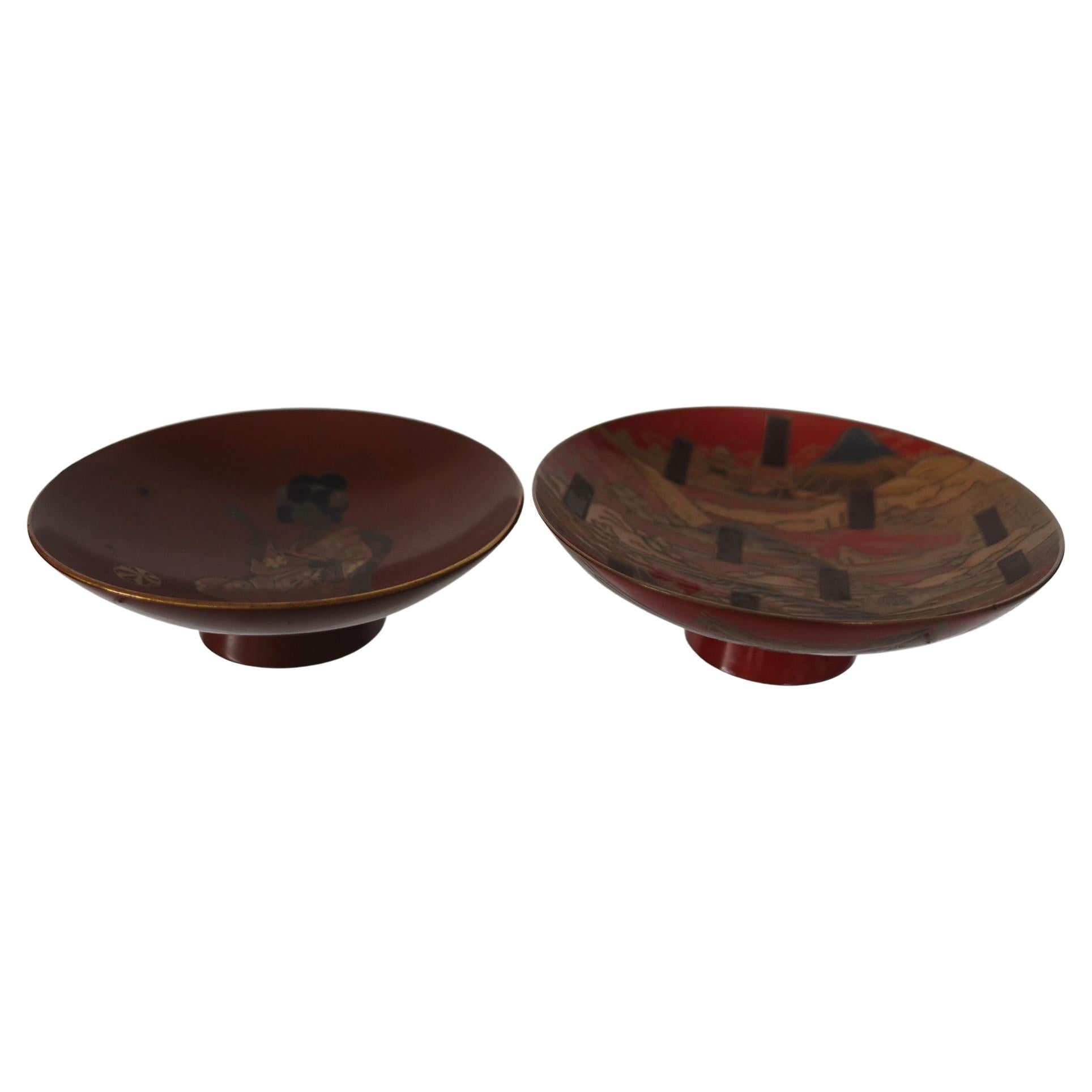 Two Japanese Lacquered Sake Cups Meiji Period