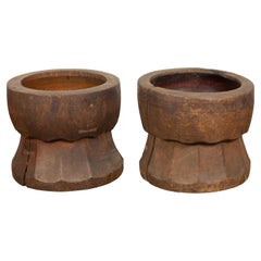 Used Two Japanese Meiji 19th Century Usu Mortars with Rustic Character, Sold Each