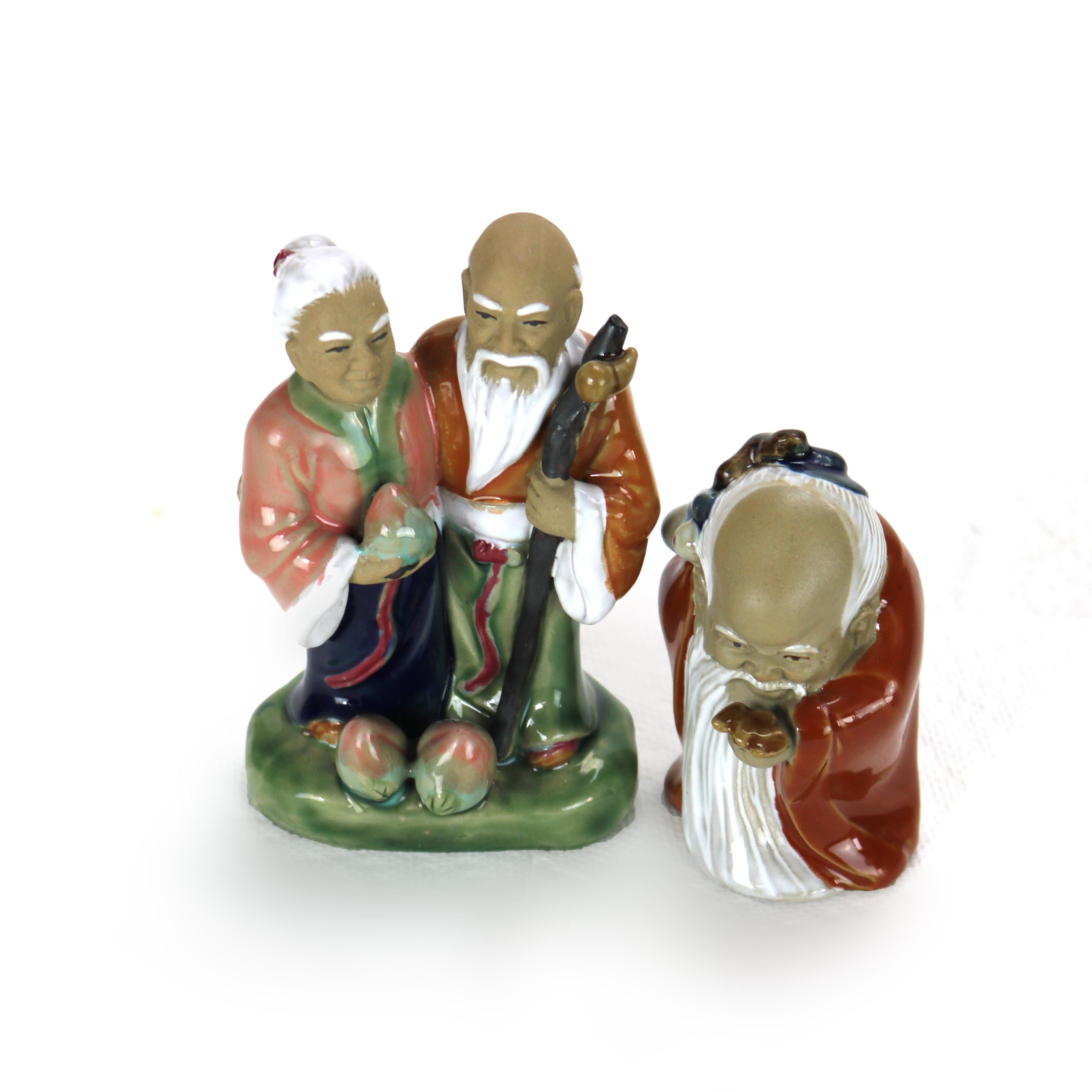 Two Japanese Pottery Figural Groups Signed 20thC In Good Condition For Sale In Big Flats, NY