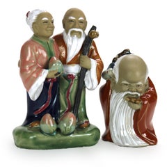 Dos Grupos Figurales de Cerámica Japonesa Firmados Siglo XX