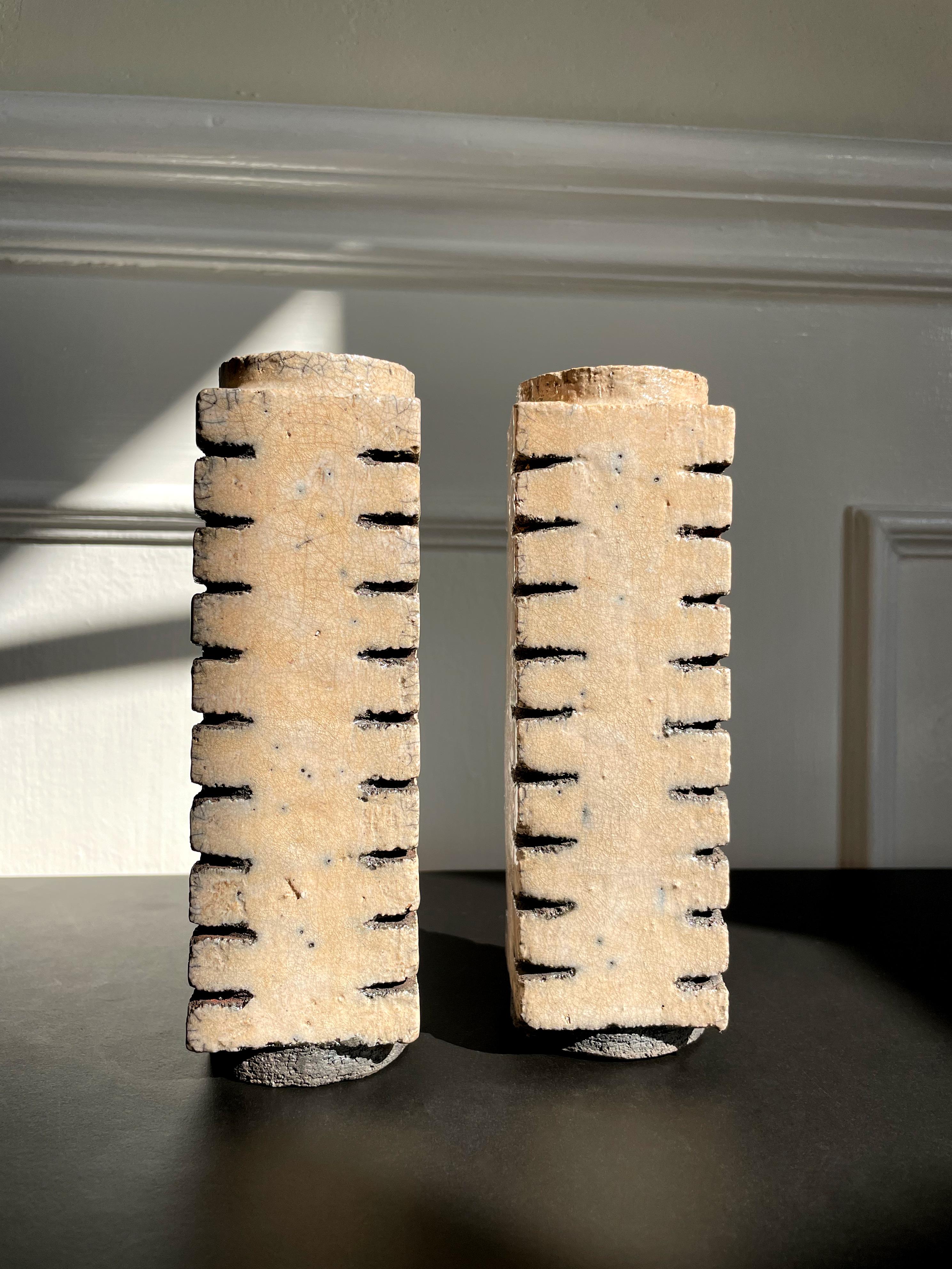 Japonisme Two Japanese Style Raku Ceramic Decorative Vases, 1999
