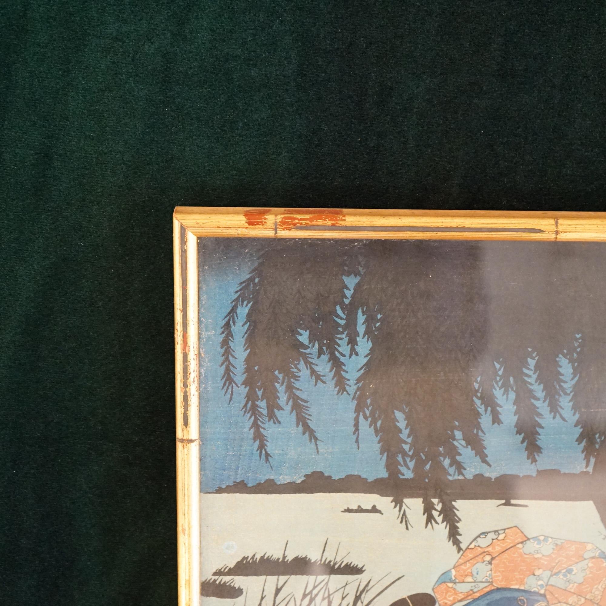 Two Japanese Woodblock Gere Prints by Utagawa Hiroshige II, Framed, 20thC In Good Condition For Sale In Big Flats, NY