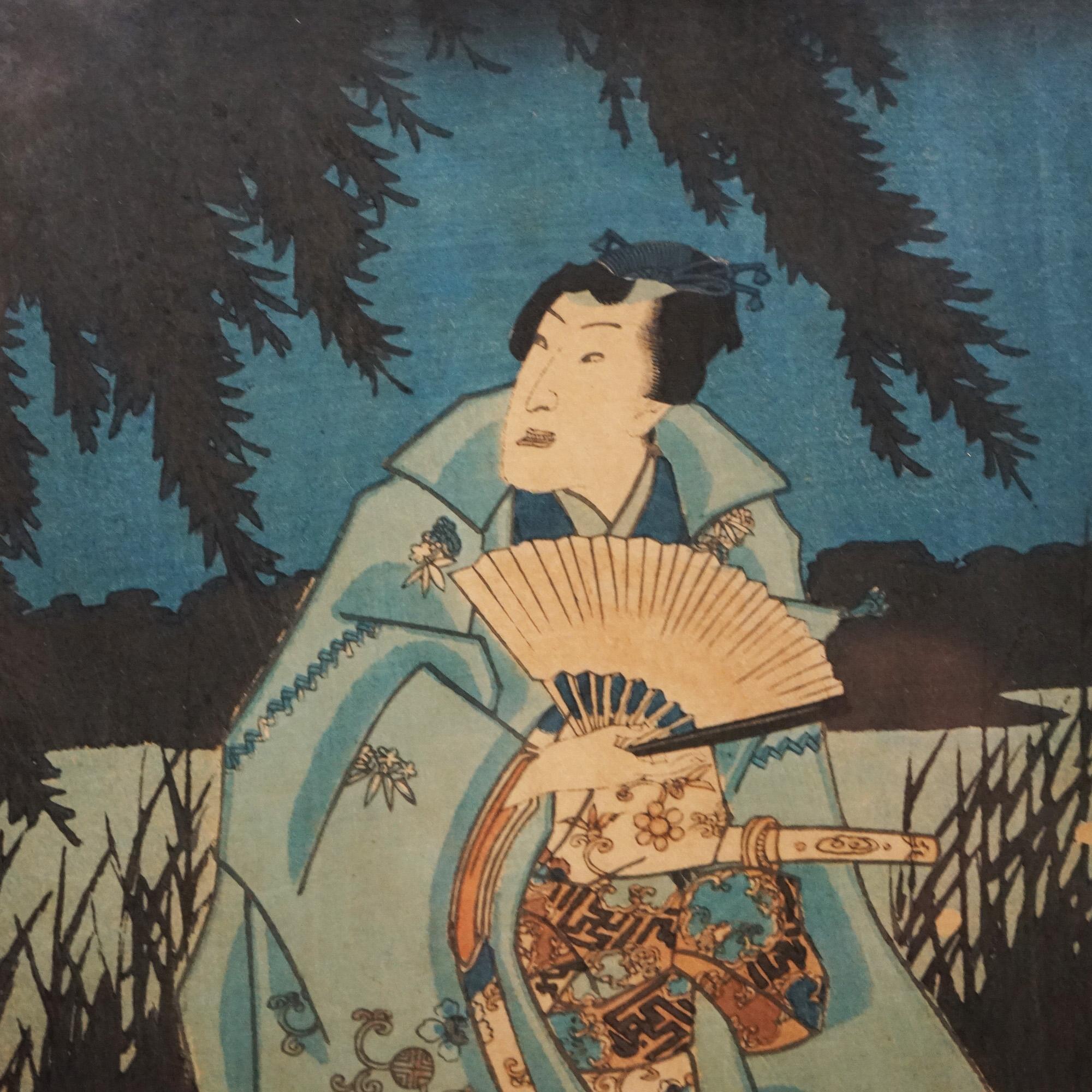 Two Japanese Woodblock Gere Prints by Utagawa Hiroshige II, Framed, 20thC For Sale 3