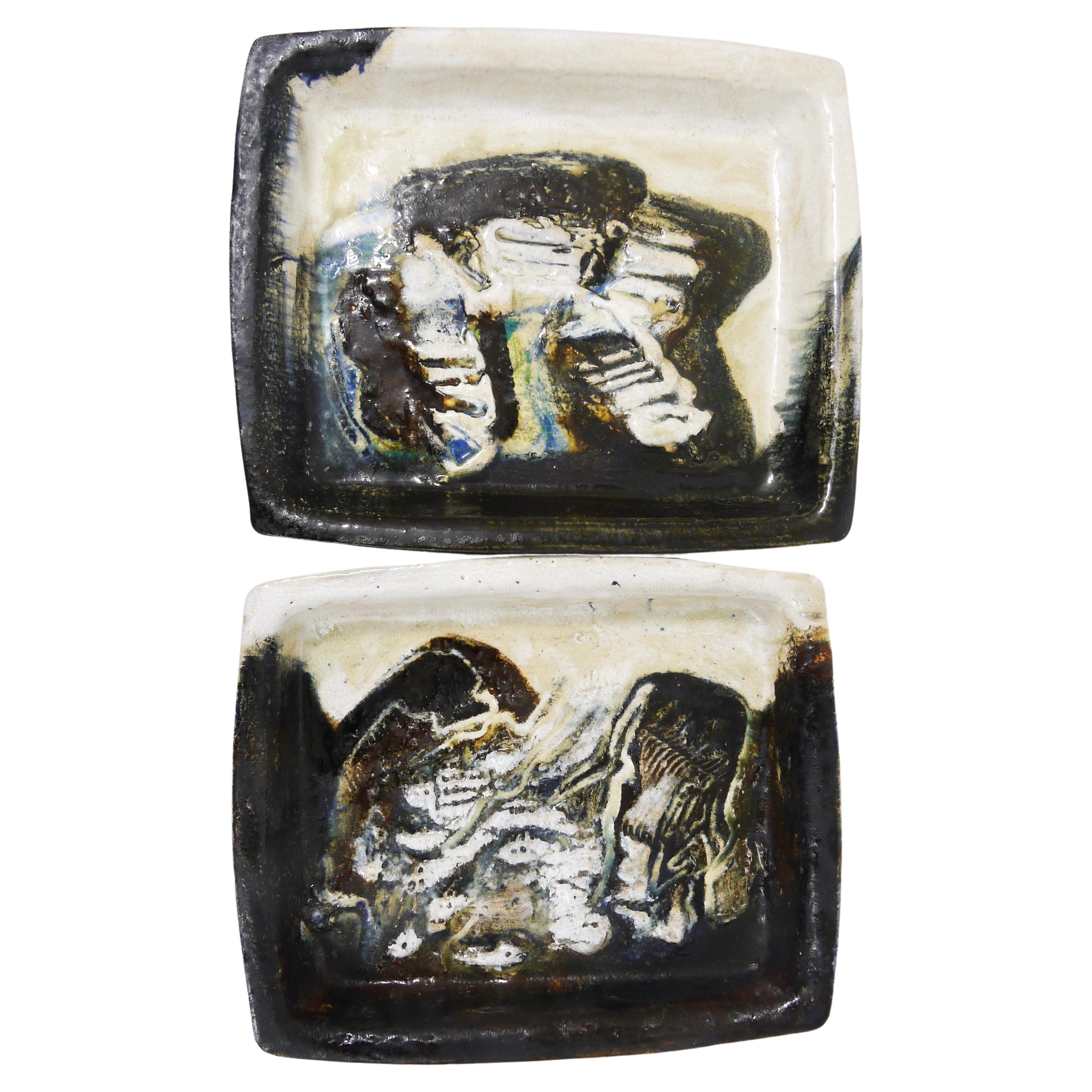 Two Jeppe Hagedorn-Olsen Large Abstract Stoneware Bowls / Plates, Denmark, 1970s For Sale