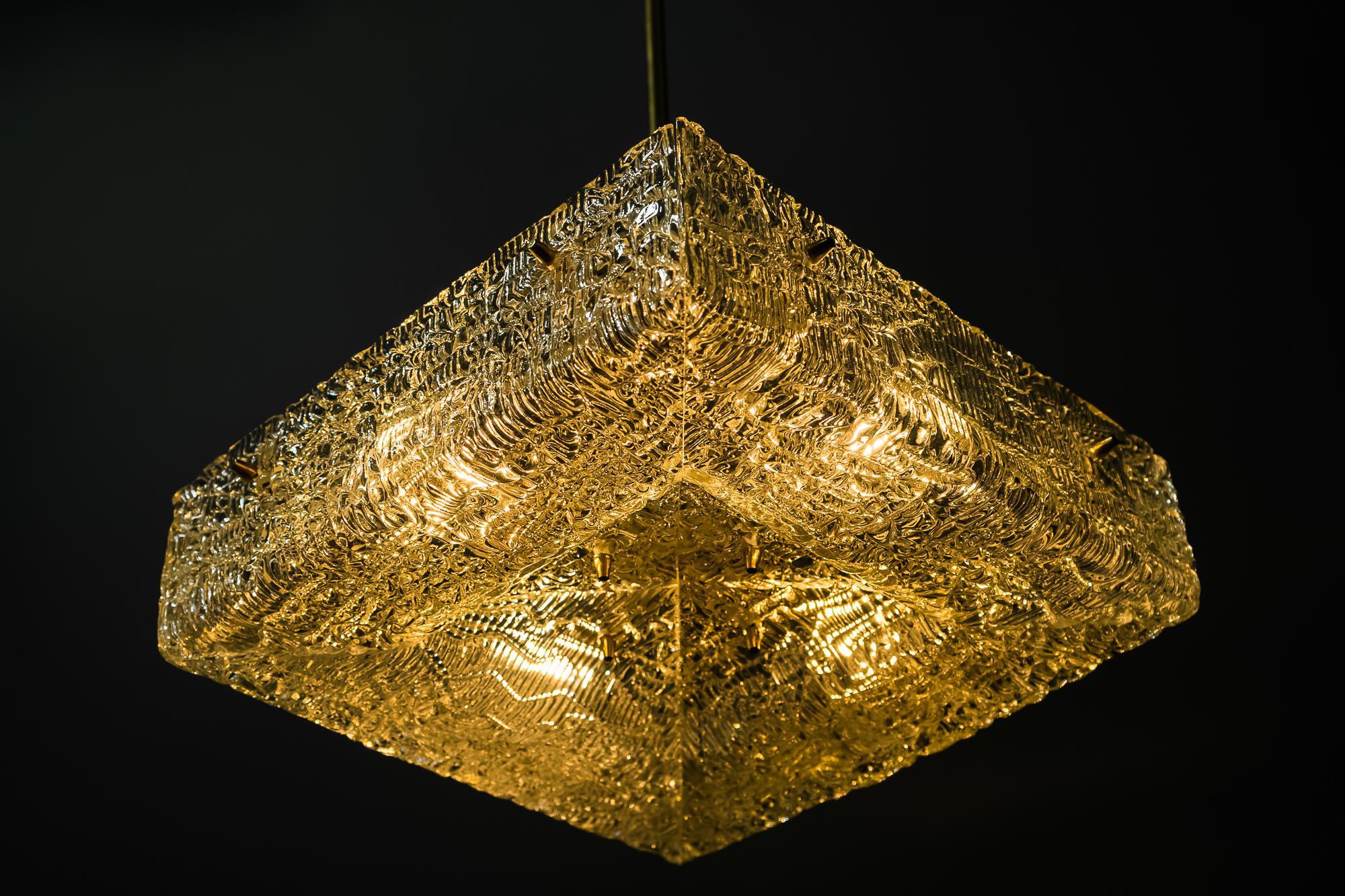 Two J.T. Kalmar Chandeliers, Textured Glass, Austria, 1950s For Sale 10