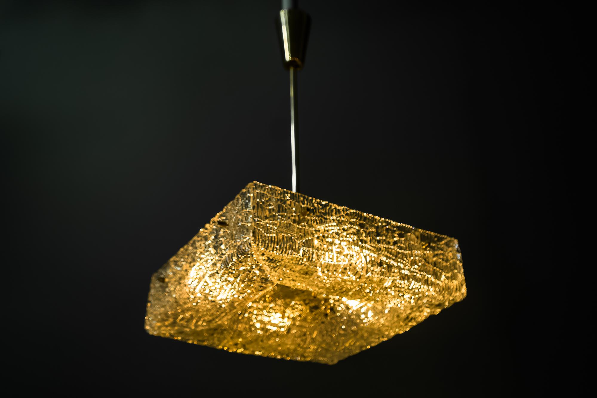 Two J.T. Kalmar Chandeliers, Textured Glass, Austria, 1950s For Sale 11