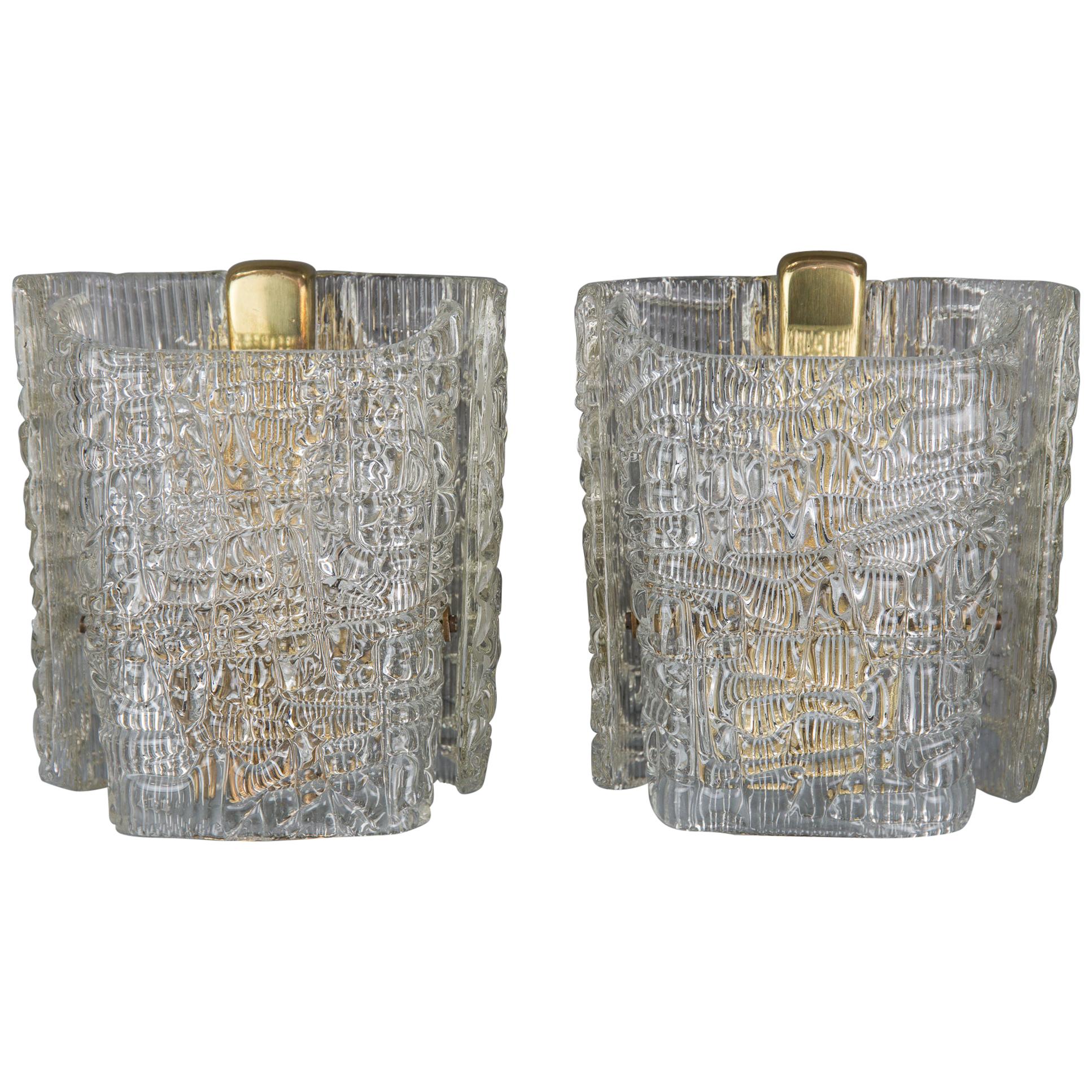 Two J.T.Kalmar Wall Lamps circa 1950s with Texured Glass