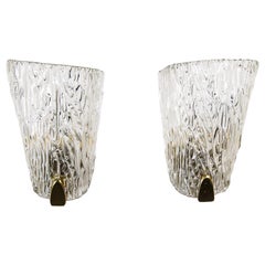 Two J.T.Kalmar Wall Lamps with Textured Glass, circa 1950s