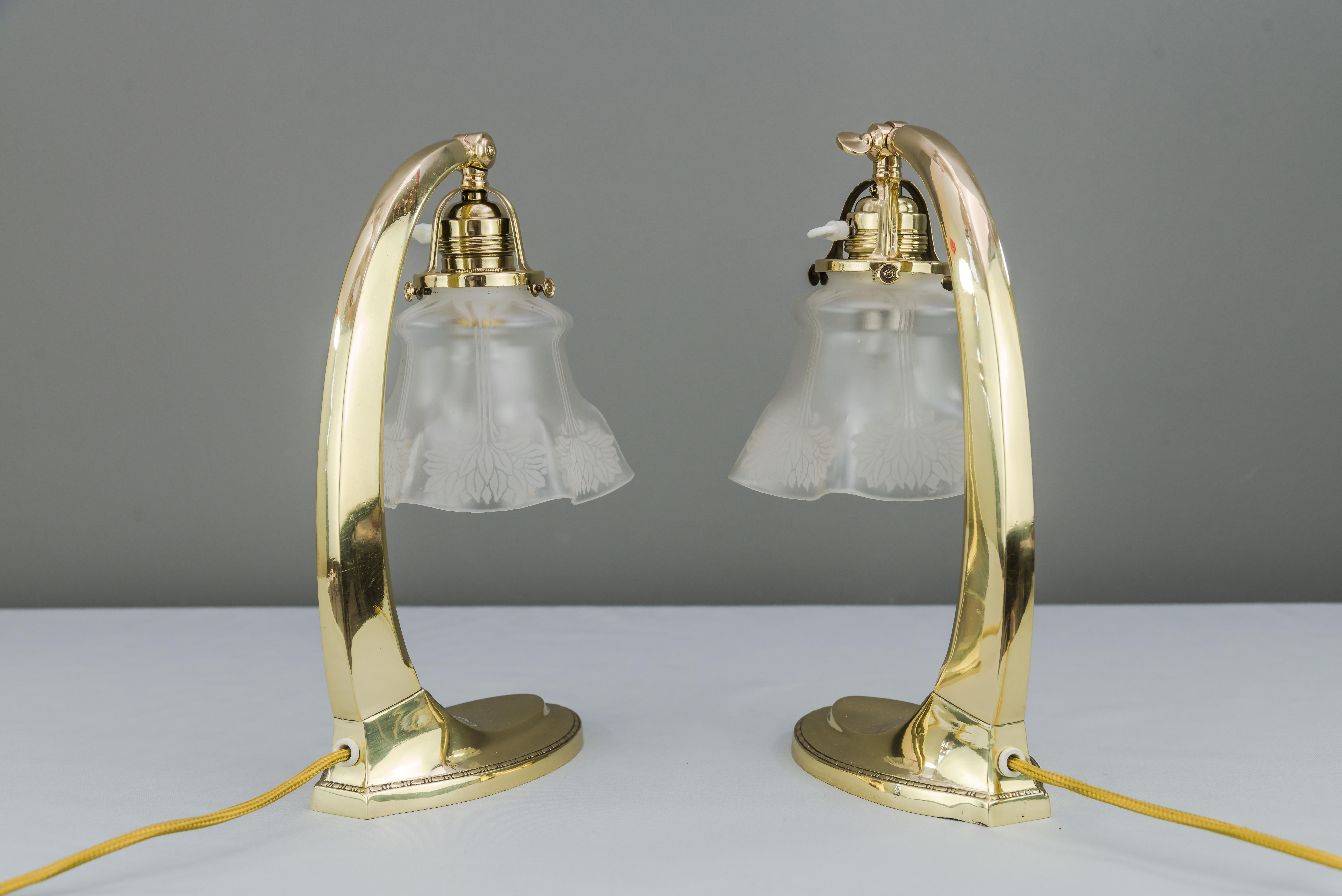 Two Jugendstil Table Lamps 1907 with Original Glas Shades For Sale 1