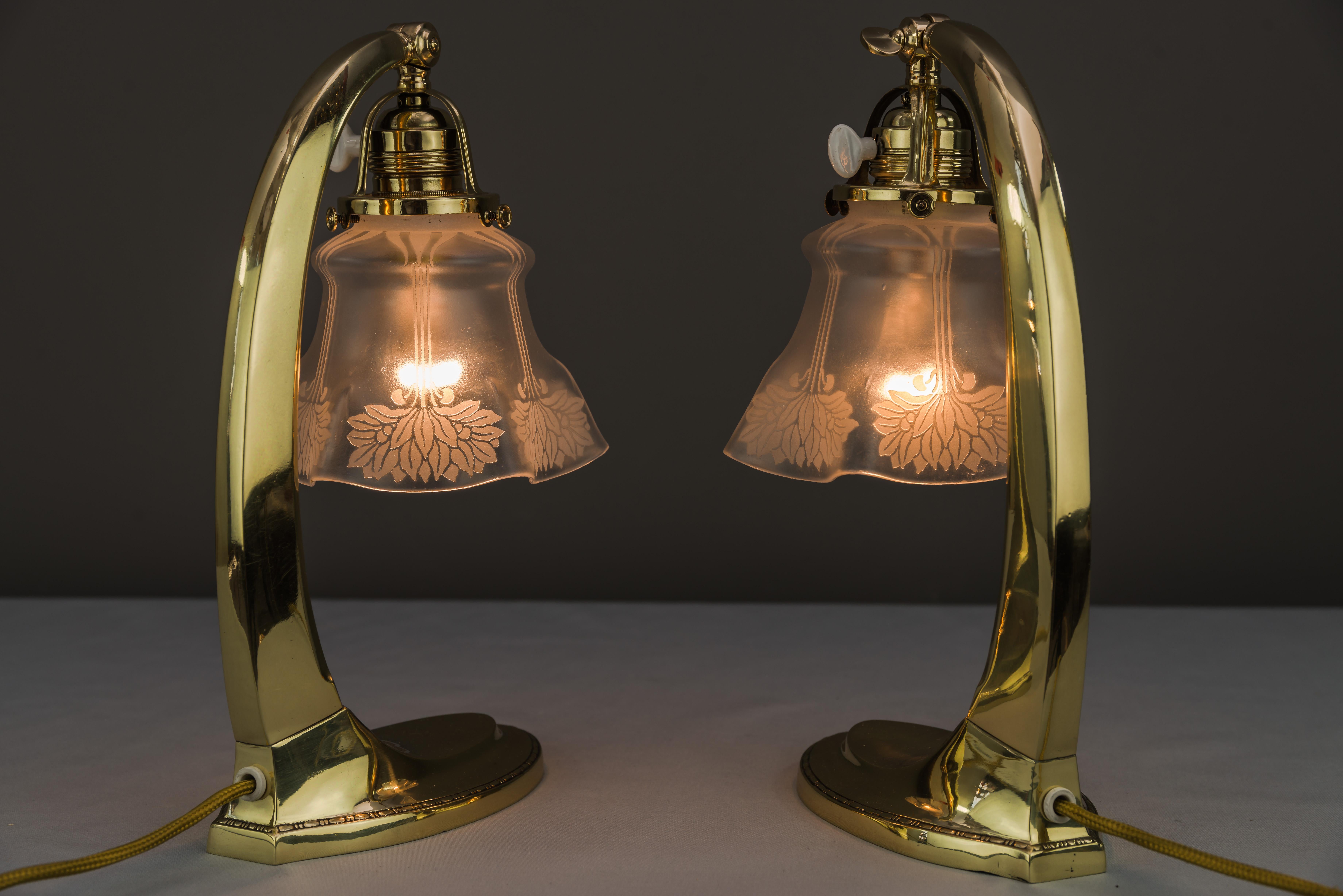 Zwei Jugendstil-Tischlampen 1907 mit Original-Glasschirmen 3