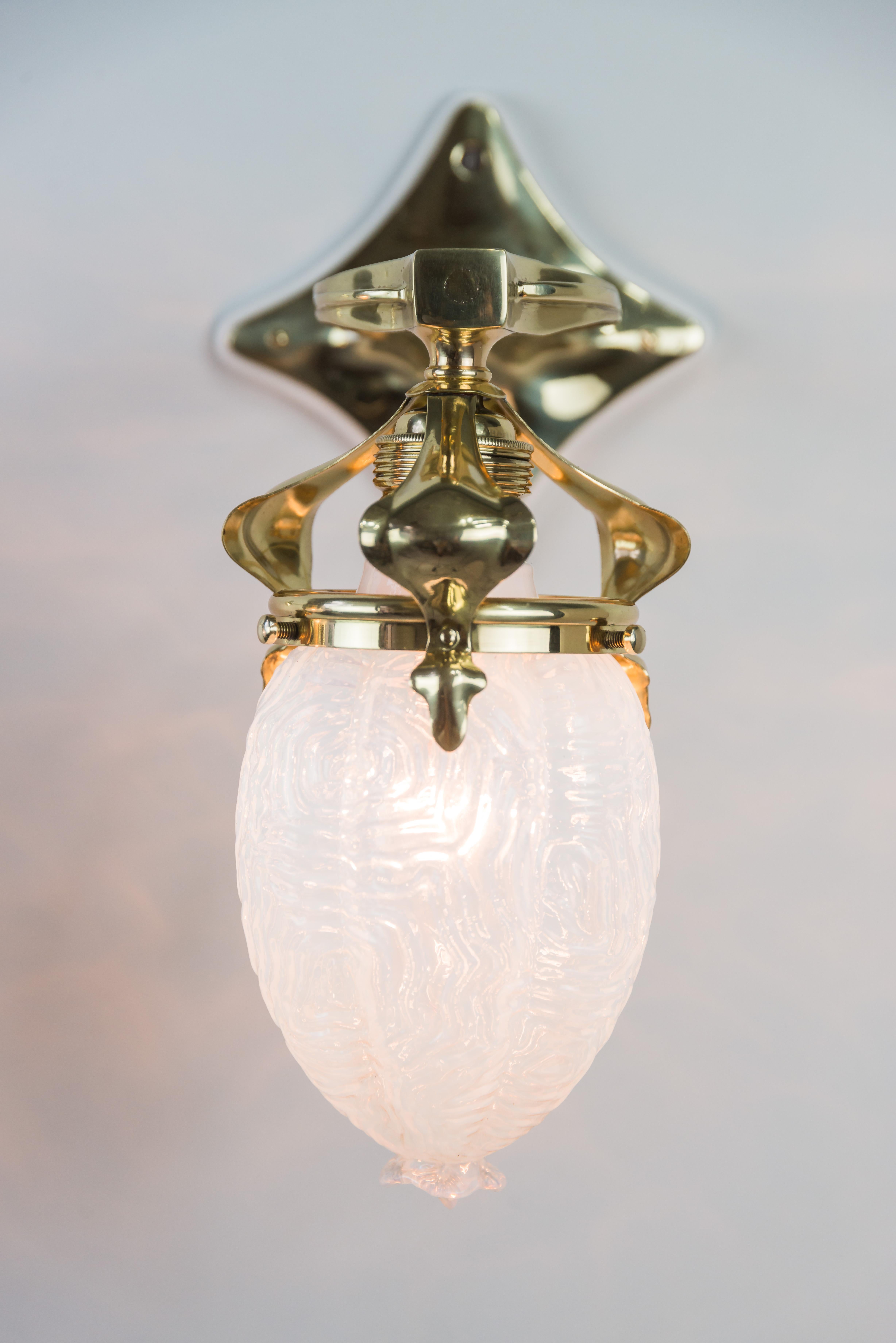 Two Jugendstil Wall Lamps circa 1908 with Original Opaline Glass Shades 3