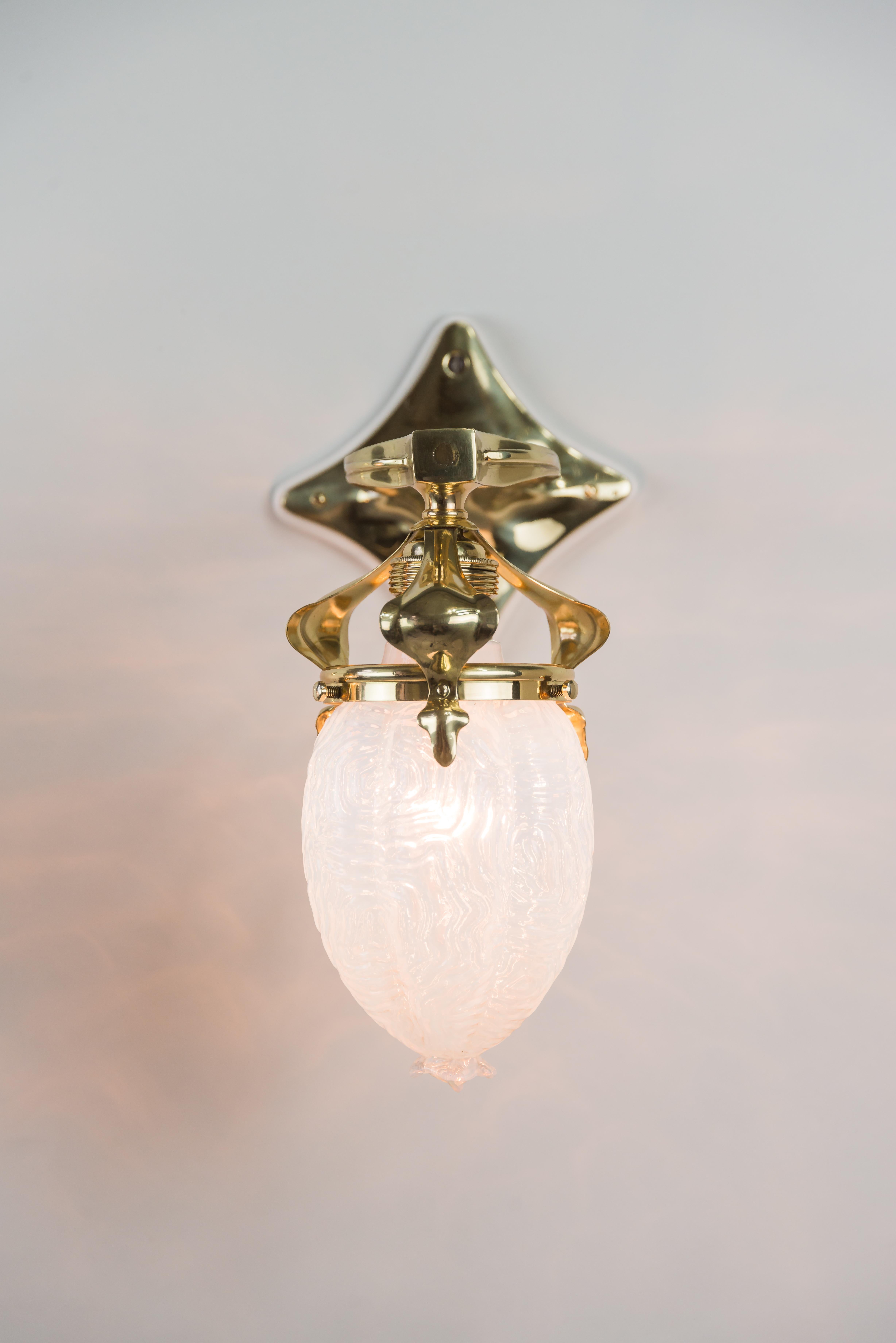 Two Jugendstil Wall Lamps circa 1908 with Original Opaline Glass Shades 2