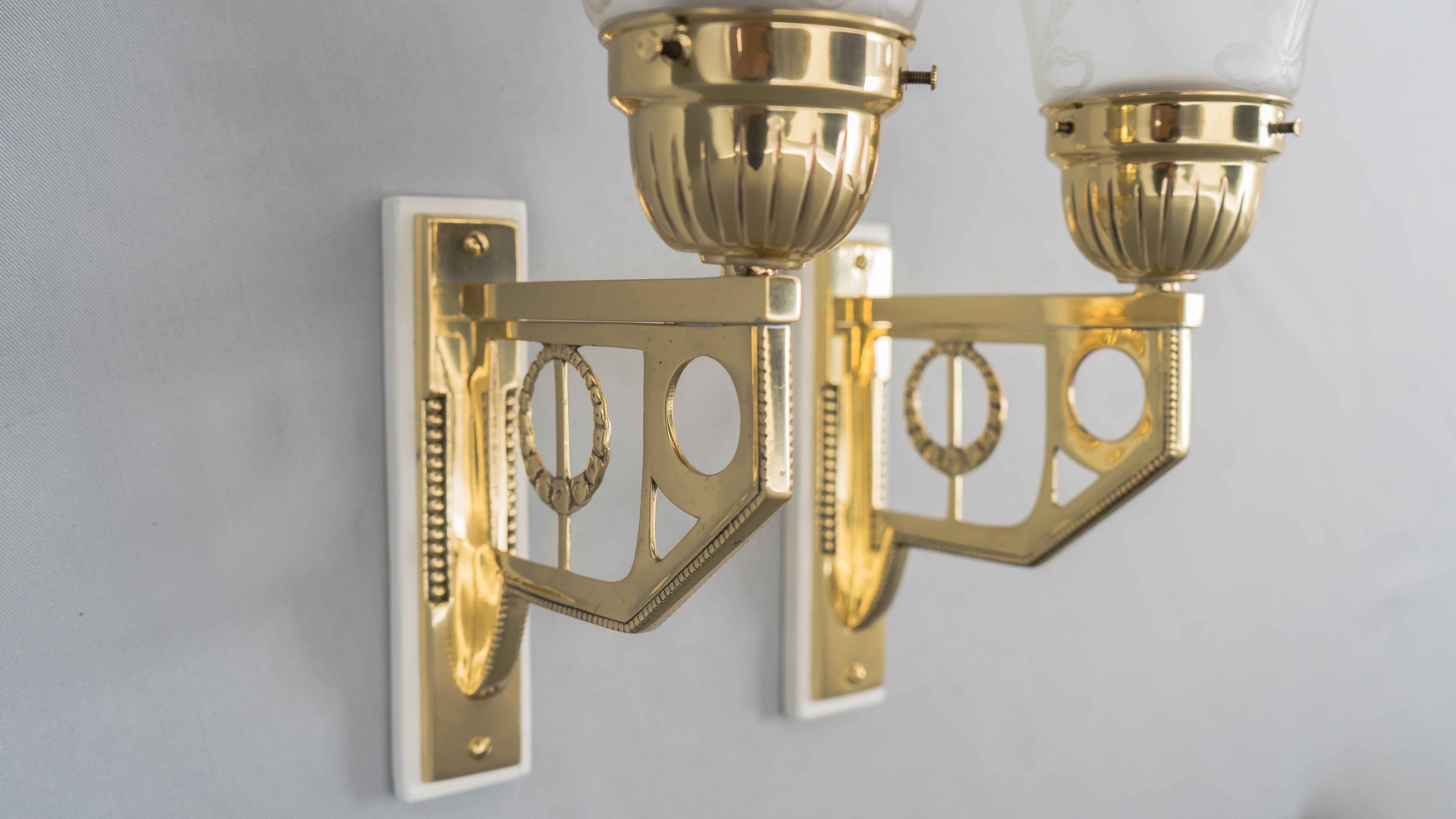Lacquered Two Jugendstil Wall Lamps Vienna, circa 1908