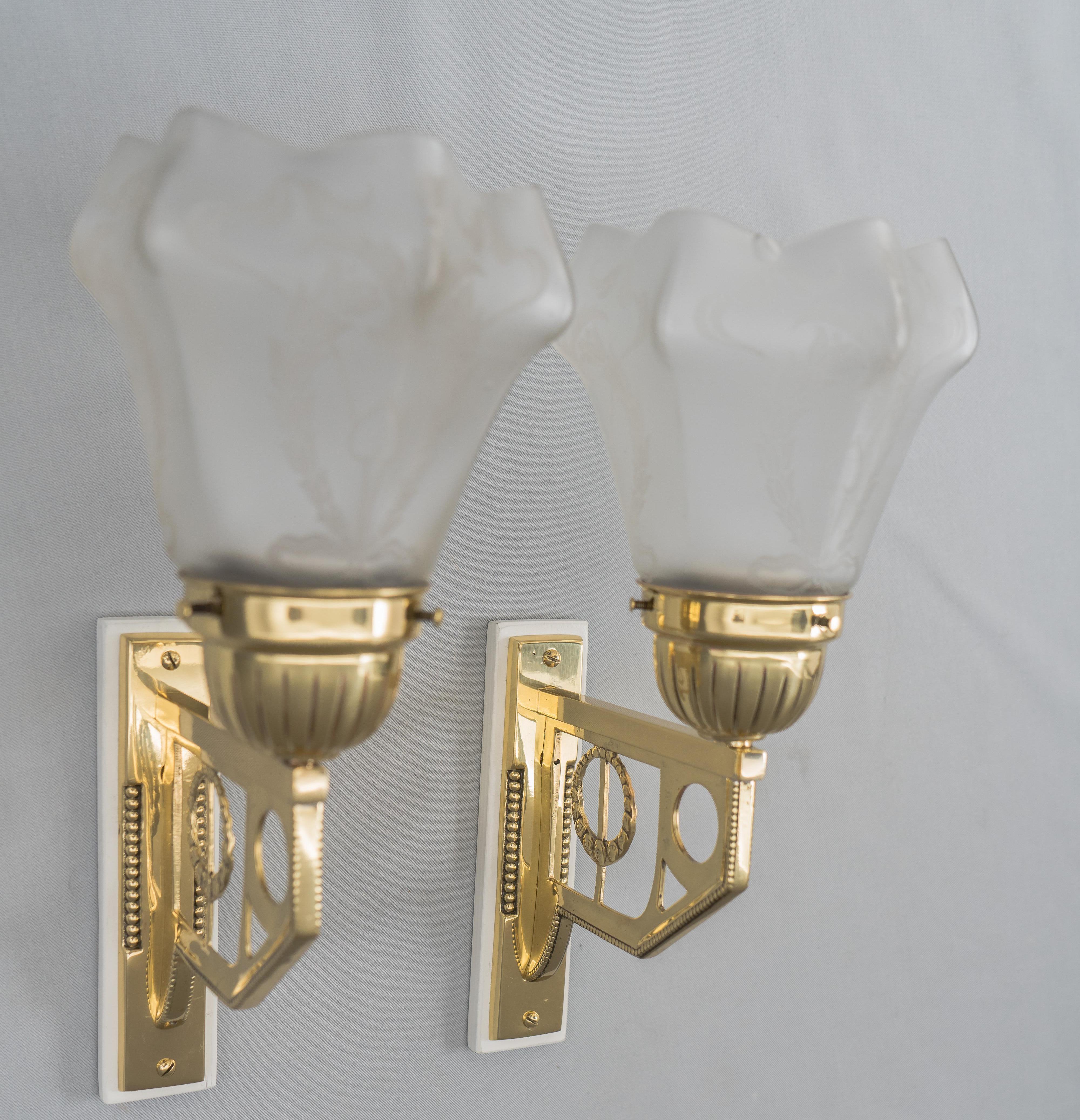 Early 20th Century Two Jugendstil Wall Lamps Vienna, circa 1908