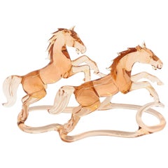 Two Jumping Horses Bimini Style Art Glass Sculpture Figure Mid-20th Century