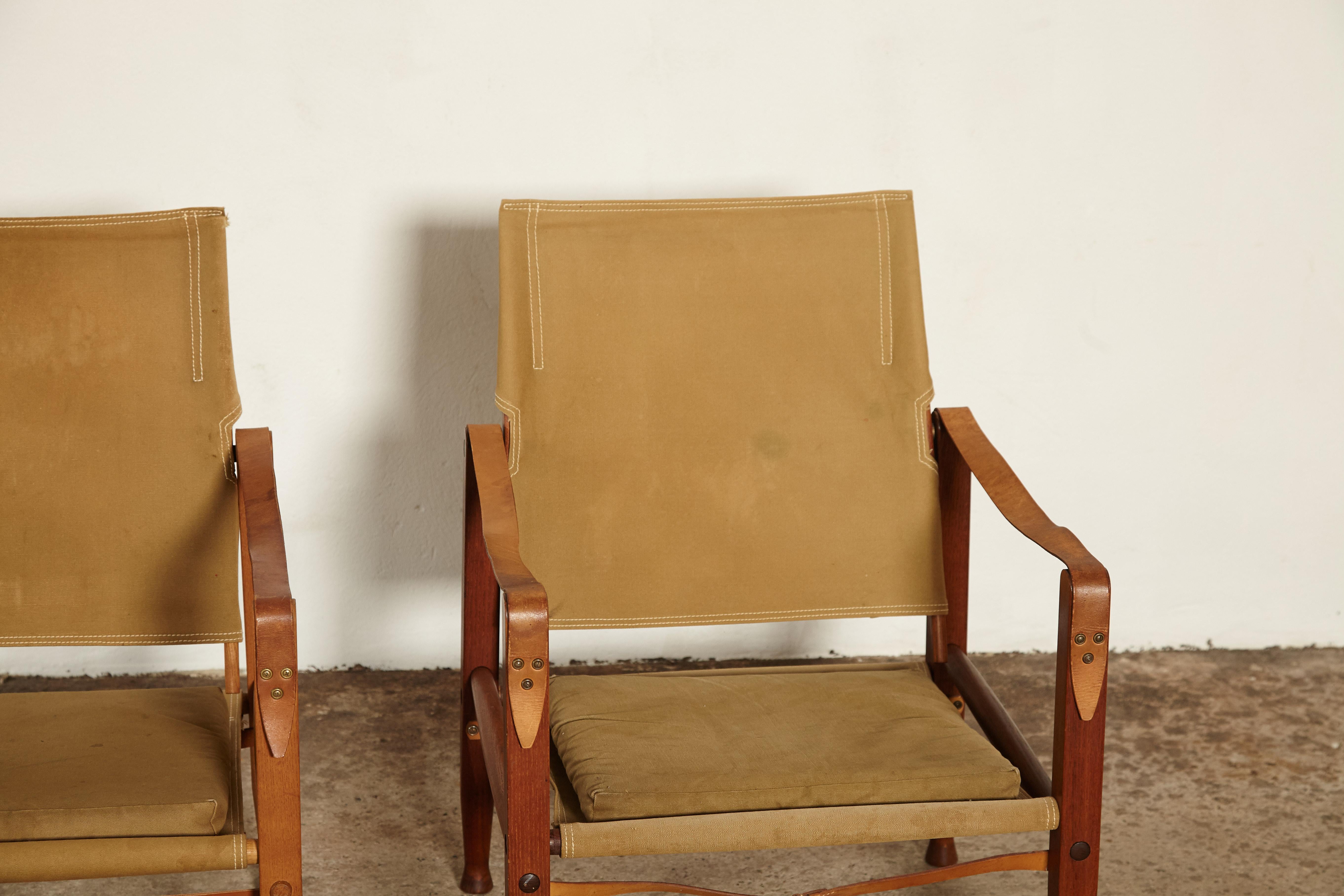 Two Kaare Klint Safari Chairs in Canvas, Made by Rud Rasmussen, Denmark, 1960s 5