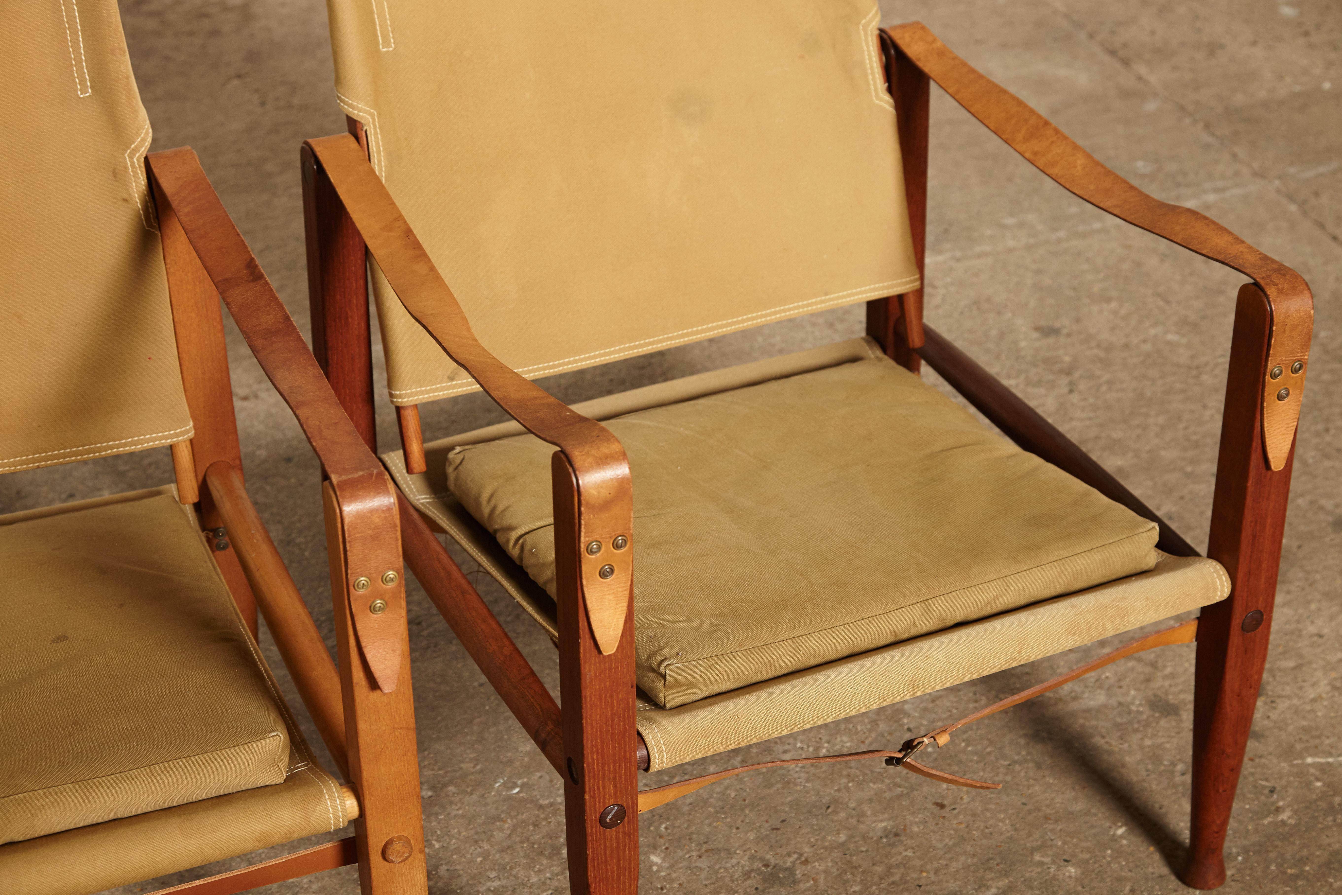 Two Kaare Klint Safari Chairs in Canvas, Made by Rud Rasmussen, Denmark, 1960s 7