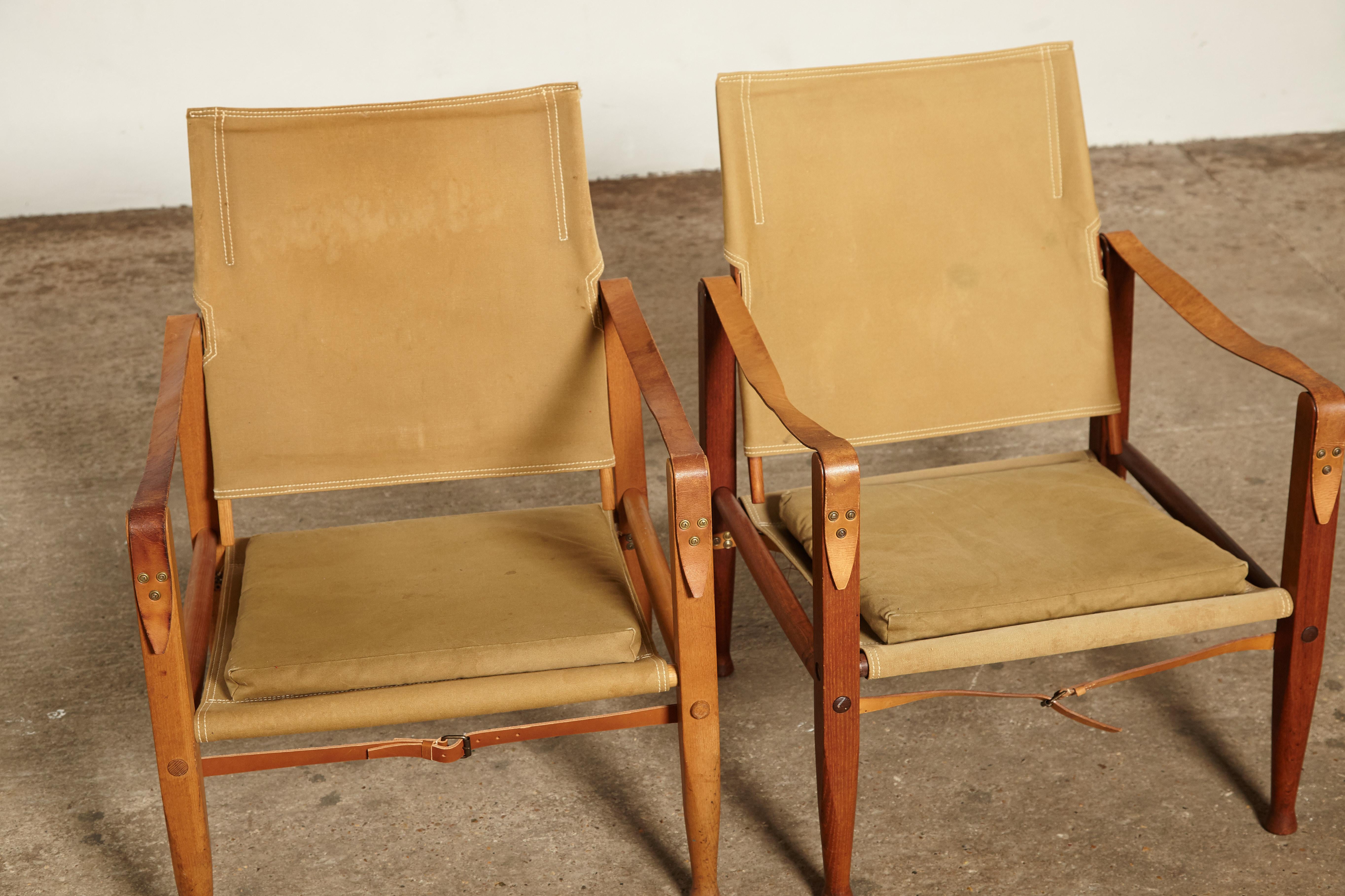 Two Kaare Klint Safari Chairs in Canvas, Made by Rud Rasmussen, Denmark, 1960s 8