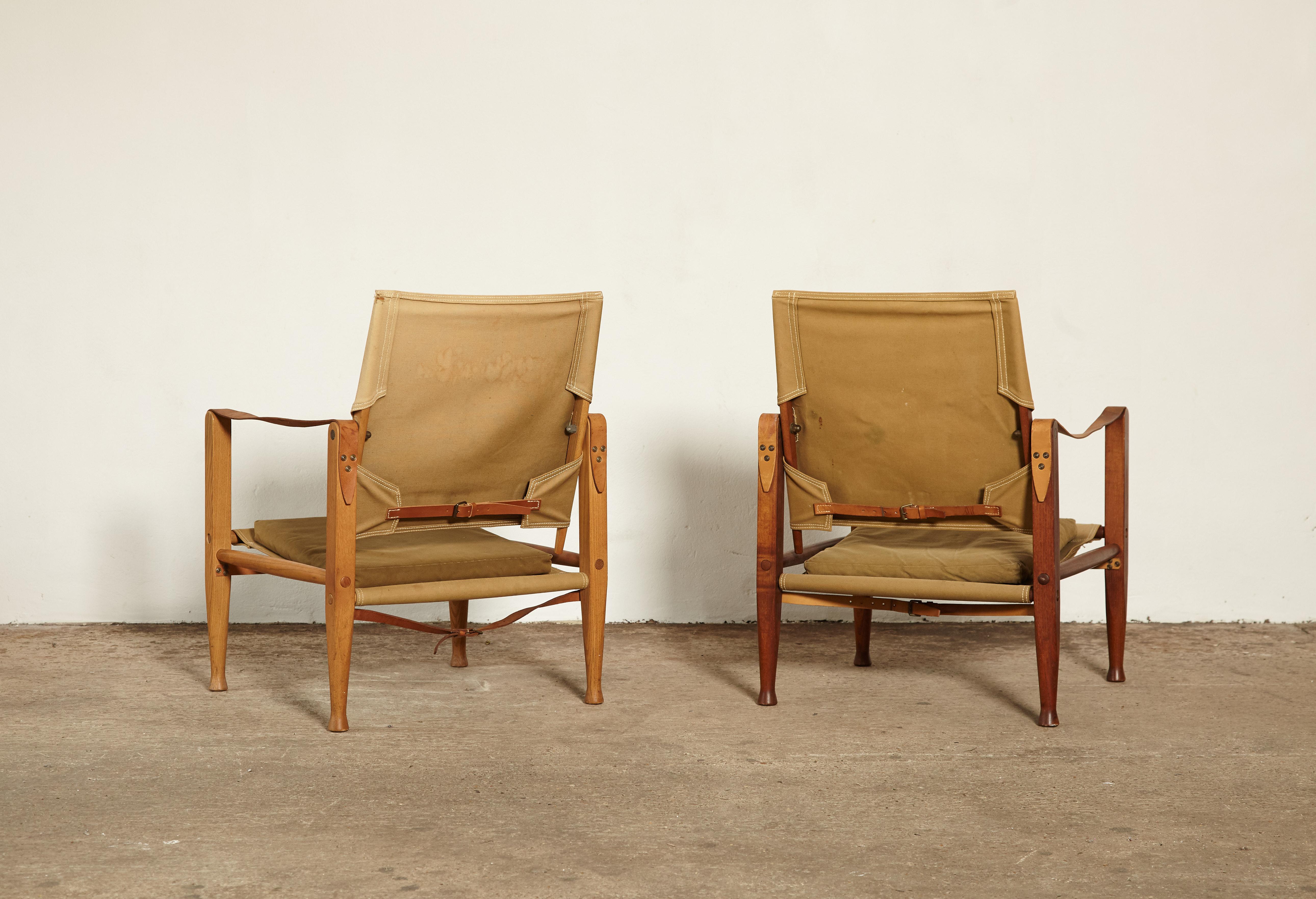 Mid-Century Modern Two Kaare Klint Safari Chairs in Canvas, Made by Rud Rasmussen, Denmark, 1960s