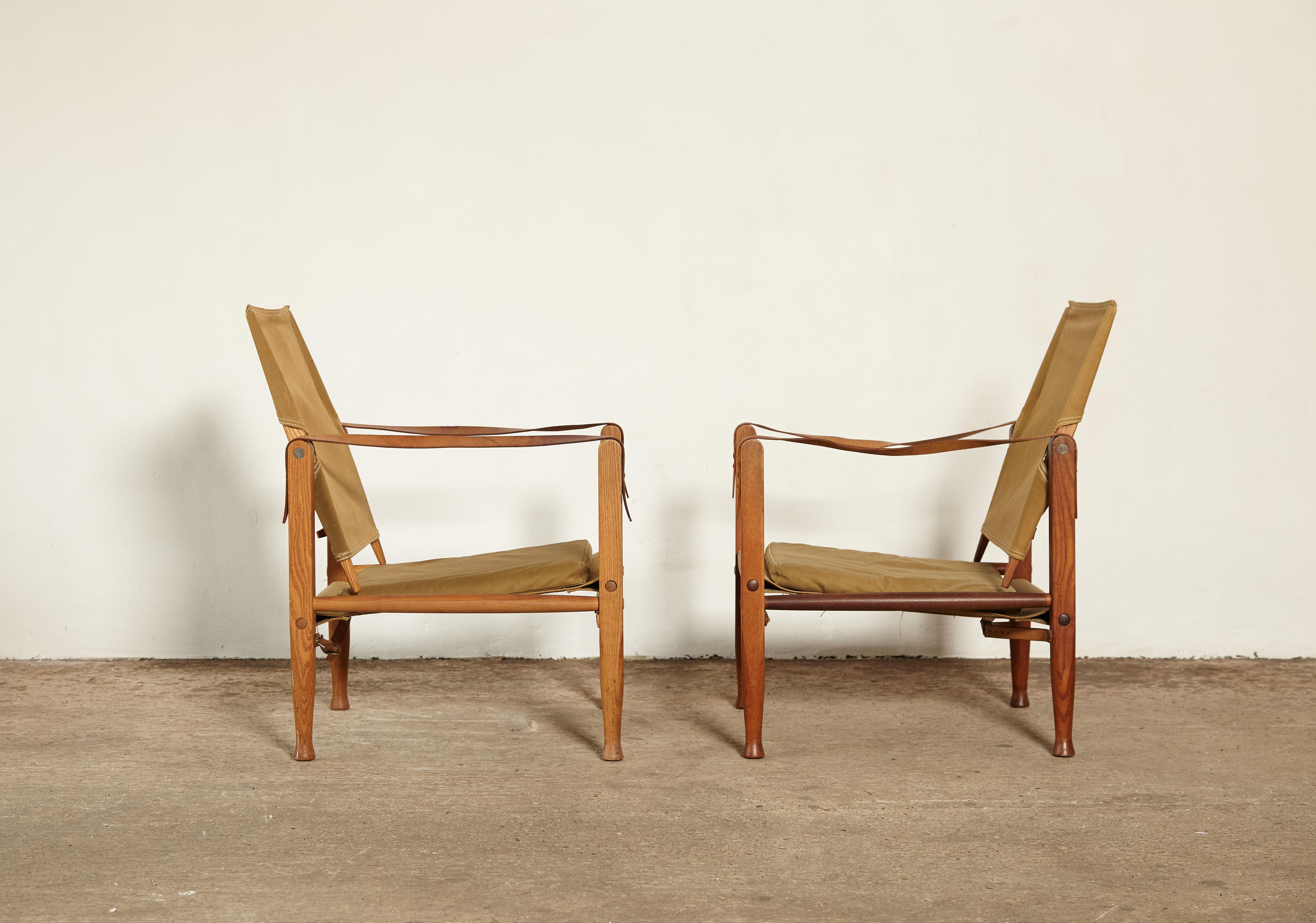 Danish Two Kaare Klint Safari Chairs in Canvas, Made by Rud Rasmussen, Denmark, 1960s