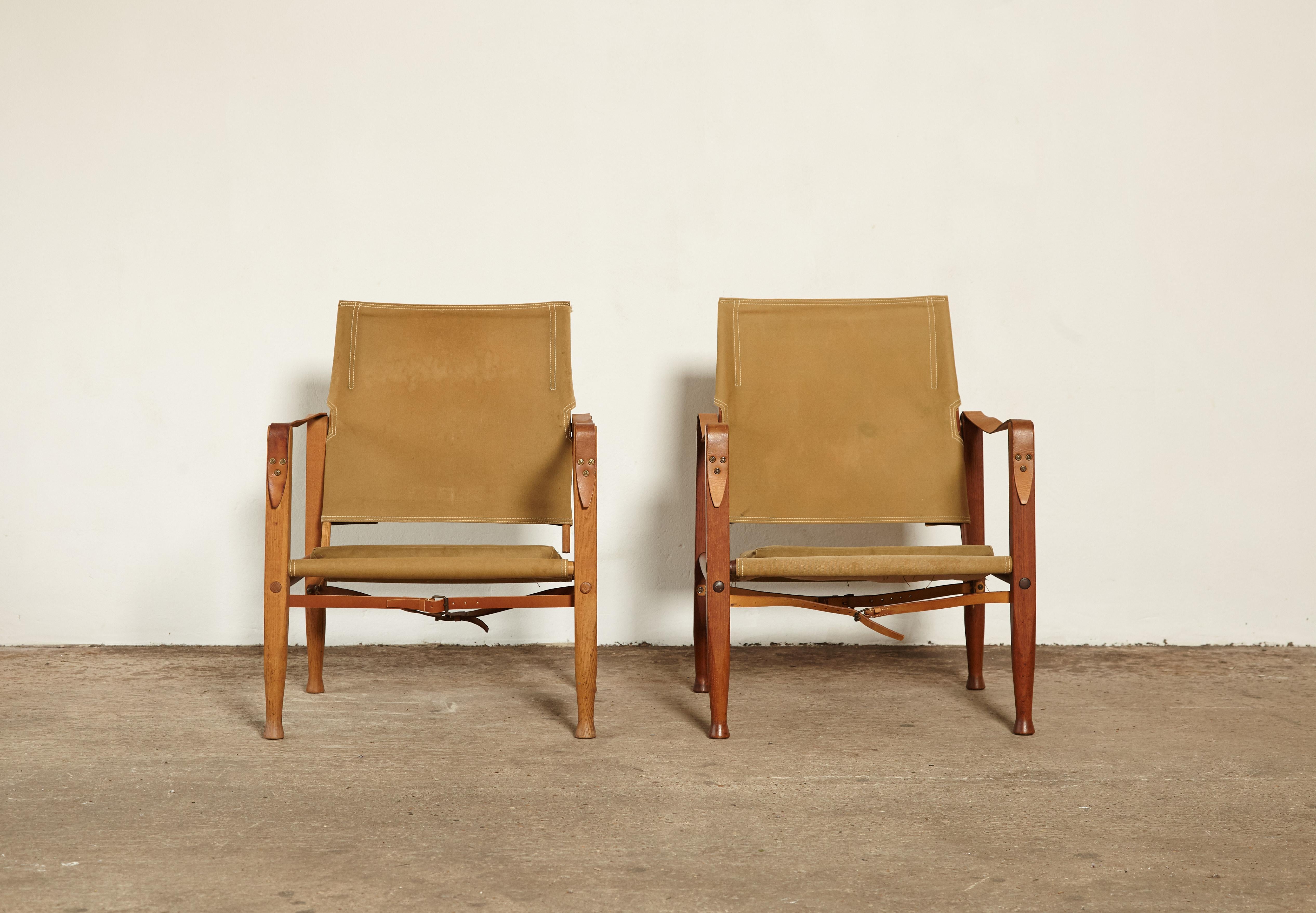 Two Kaare Klint Safari Chairs in Canvas, Made by Rud Rasmussen, Denmark, 1960s In Fair Condition In London, GB
