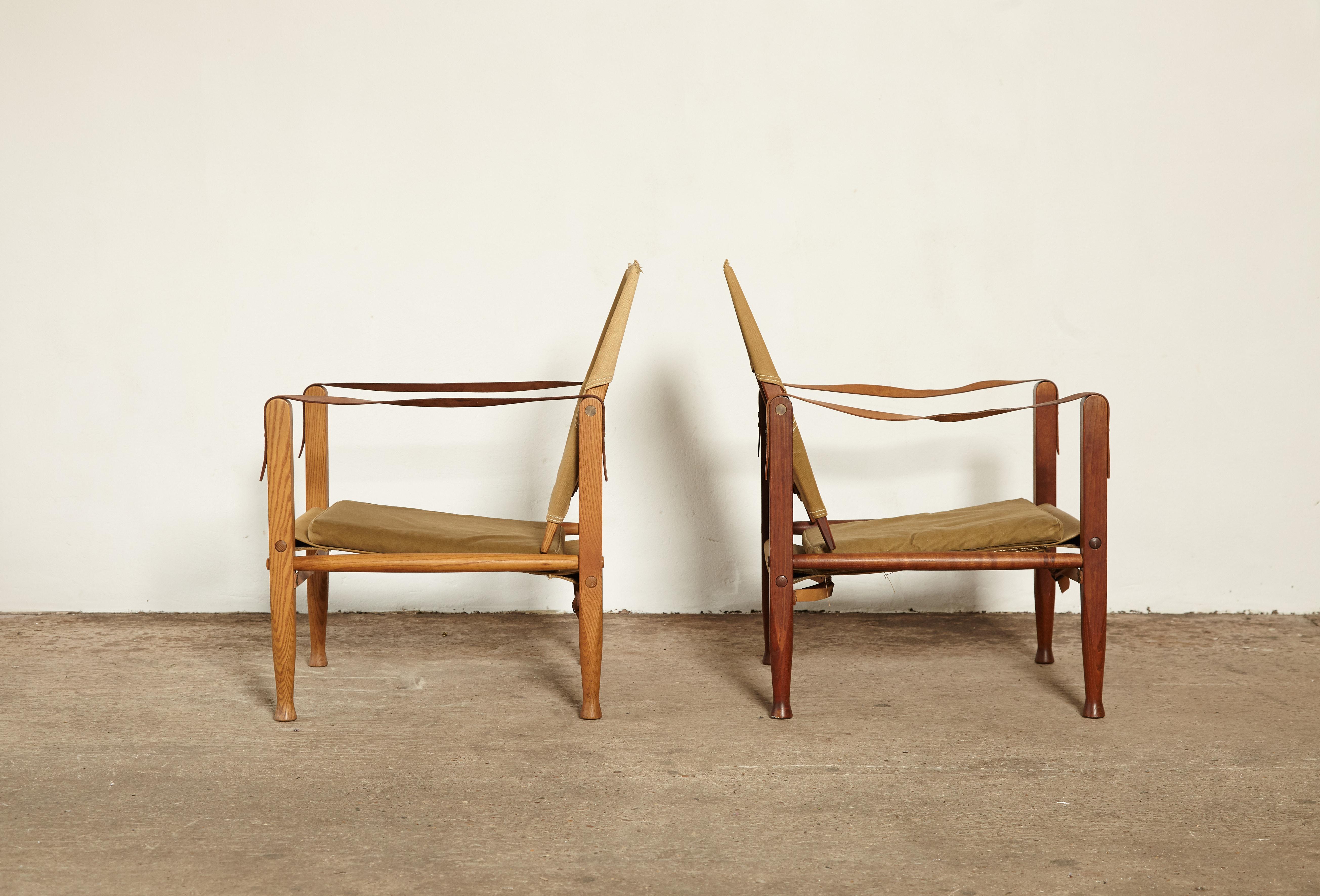 20th Century Two Kaare Klint Safari Chairs in Canvas, Made by Rud Rasmussen, Denmark, 1960s