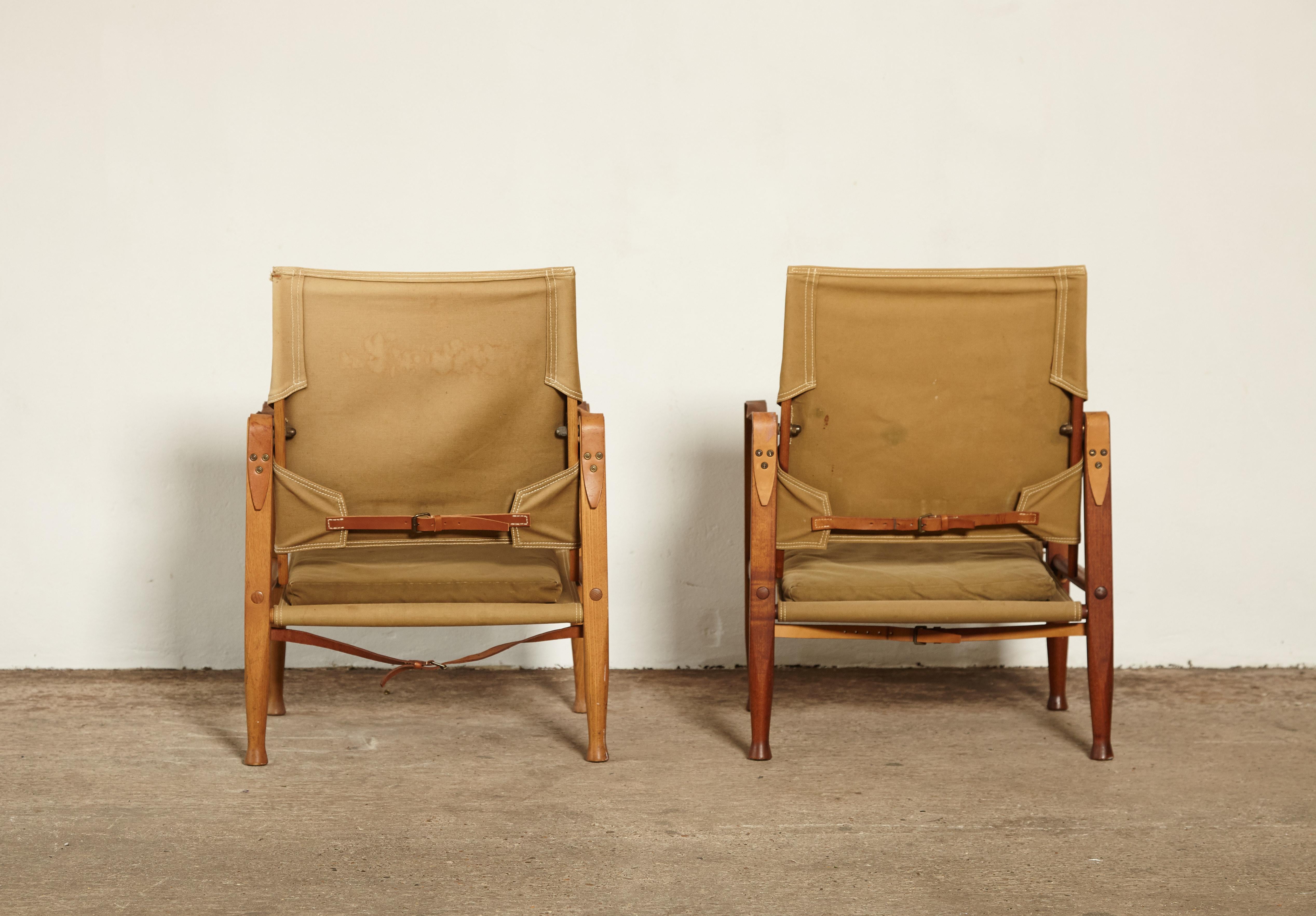 Two Kaare Klint Safari Chairs in Canvas, Made by Rud Rasmussen, Denmark, 1960s 1