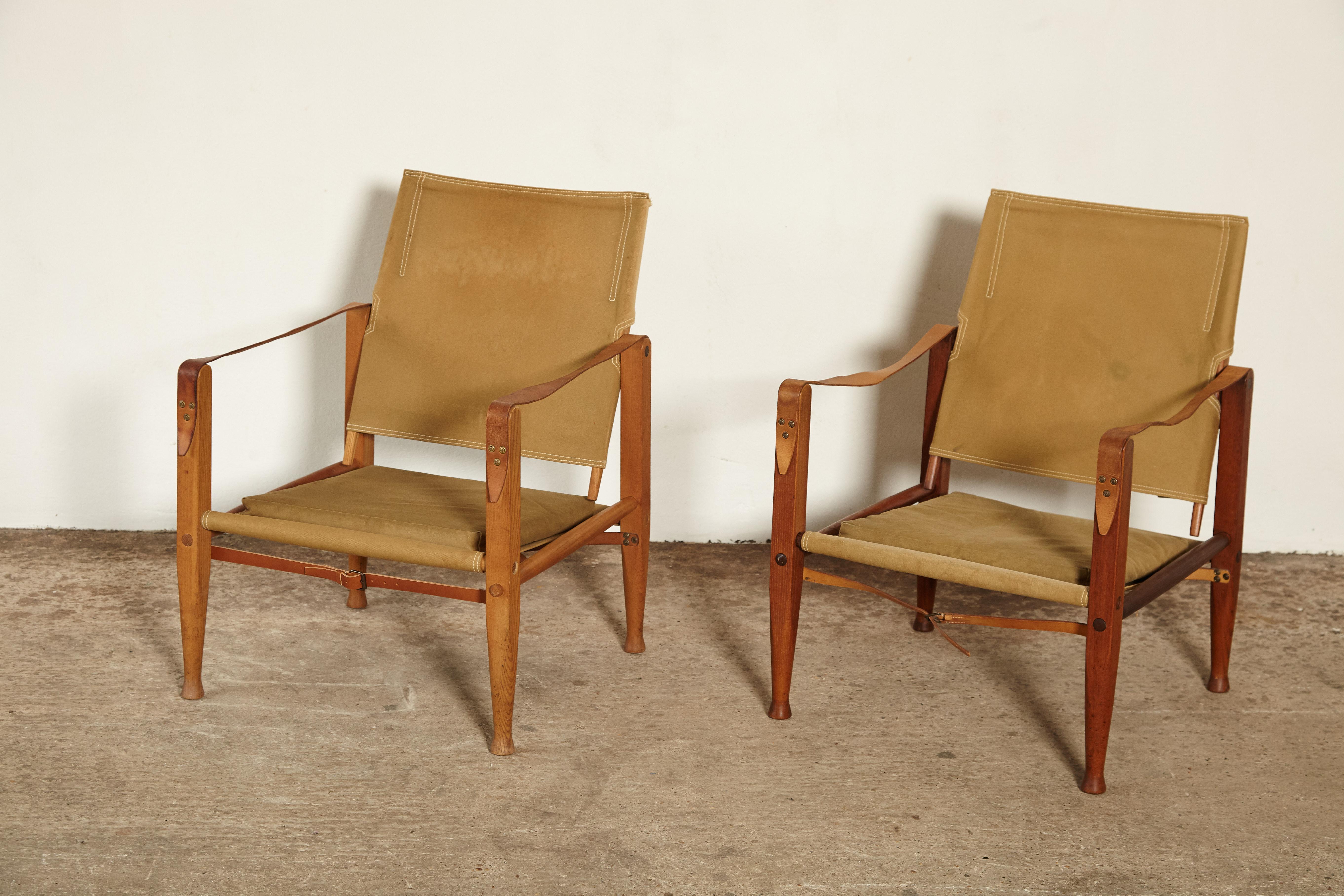 Two Kaare Klint Safari Chairs in Canvas, Made by Rud Rasmussen, Denmark, 1960s 2