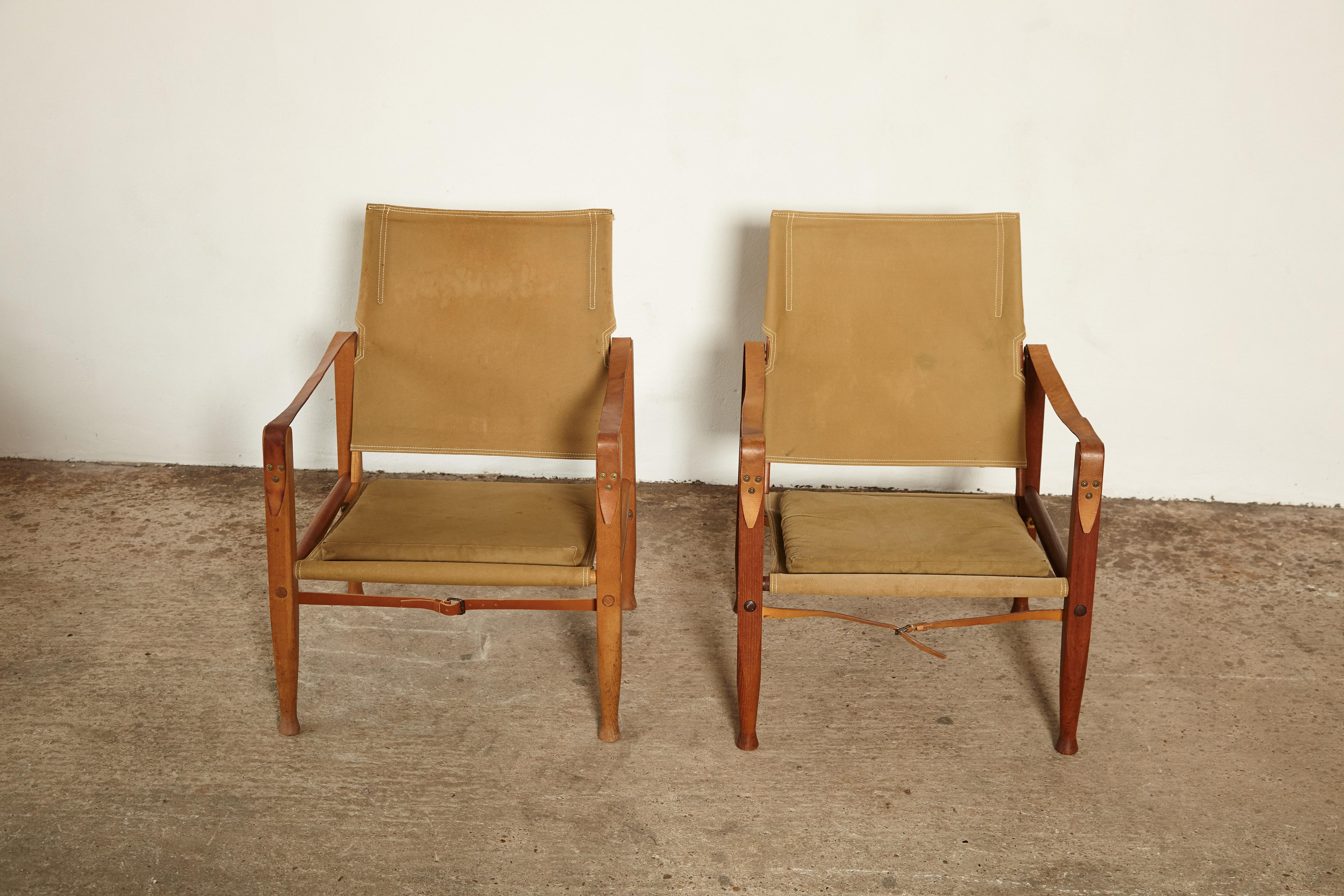 Two Kaare Klint Safari Chairs in Canvas, Made by Rud Rasmussen, Denmark, 1960s 3