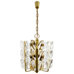 Two Kalmar Chandeliers or Pendant Lights 'Florida', Glass and Brass, 1970
