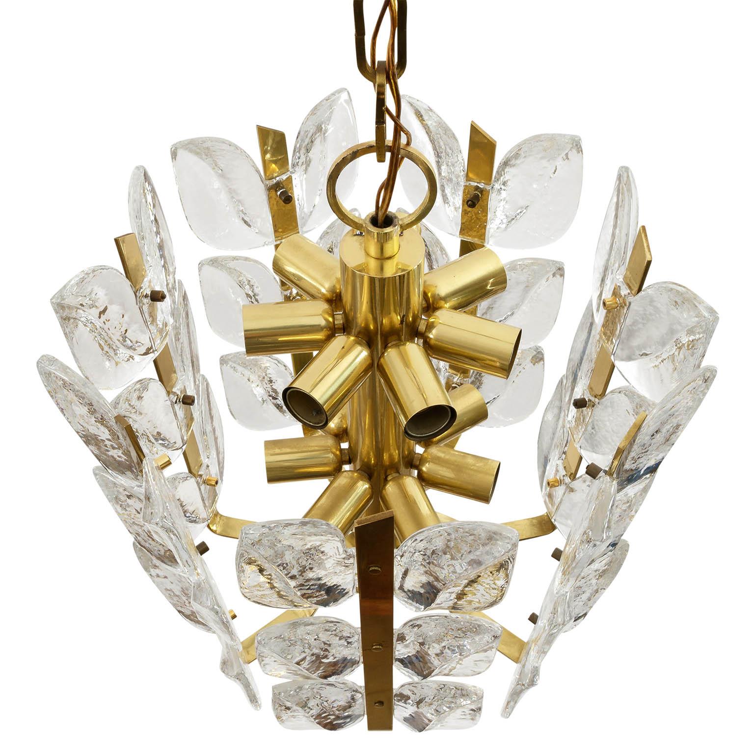 Polished Two Kalmar Chandeliers or Pendant Lights 'Florida', Glass and Brass, 1970
